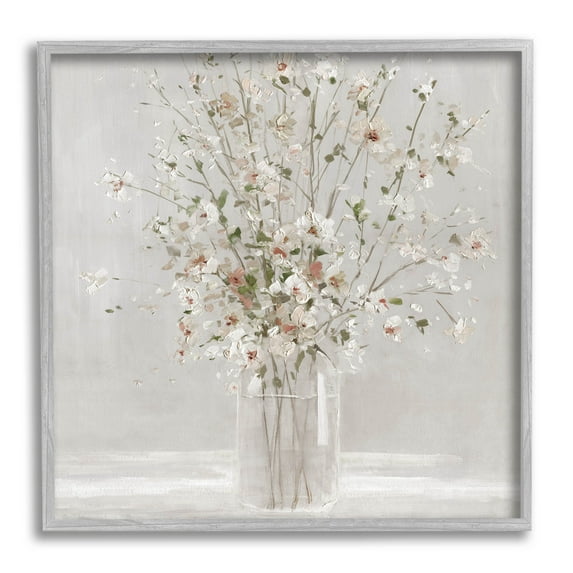Stupell Industries White Flower Vase Arrangement Painting Gray Framed Art Print Wall Art, Design by Sally Swatland