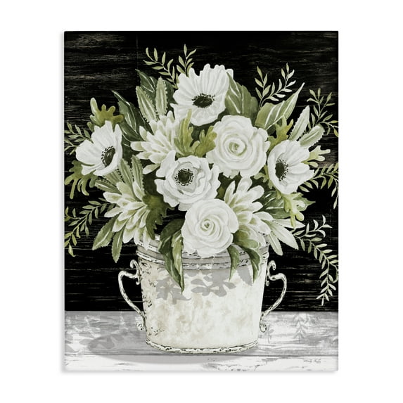 Stupell Industries White Flowers Country Tin Plants & Flowers Painting Wrapped Canvas Art Print Wall Art, 24 x 30