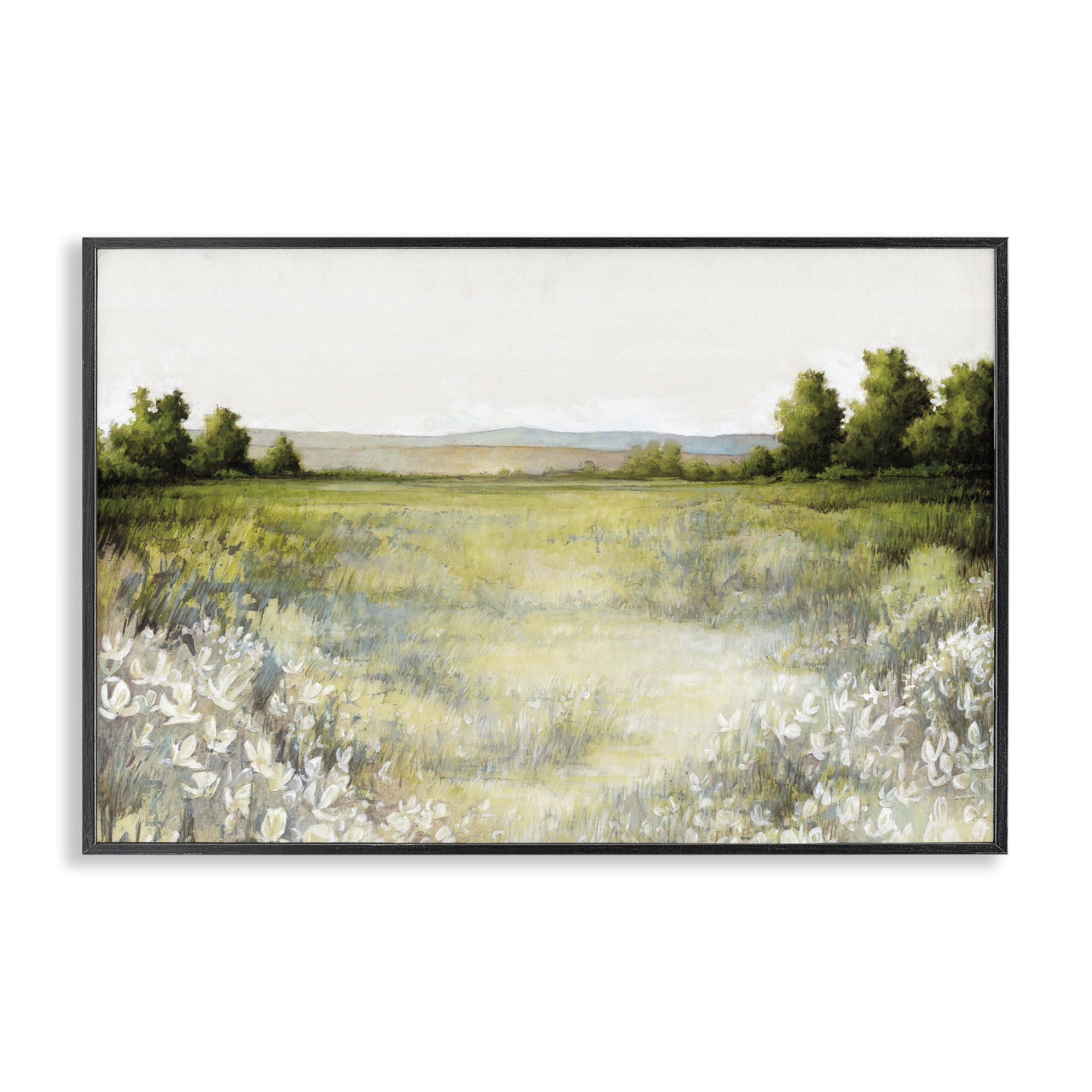Stupell Industries White Flowers Meadow Landscape & Nature Painting Black Framed Art Print Wall Art, 30 x 20