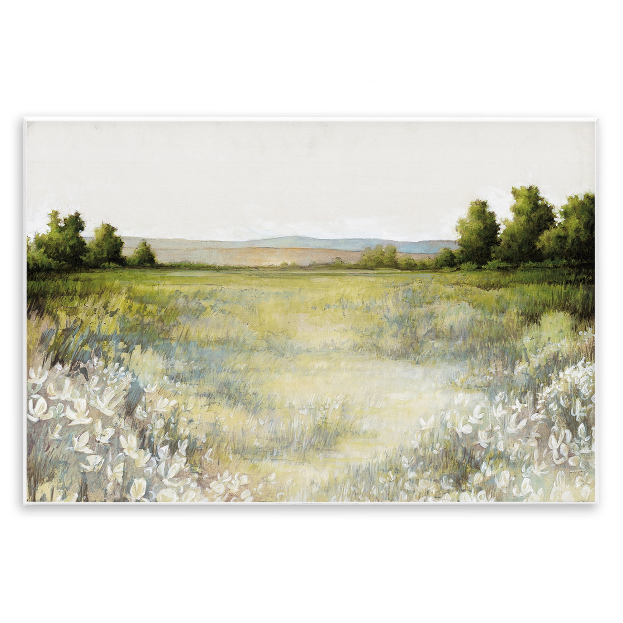 Stupell Industries White Flowers Meadow Landscape & Nature Painting Unframed Art Print Wall Art, 15 x 10