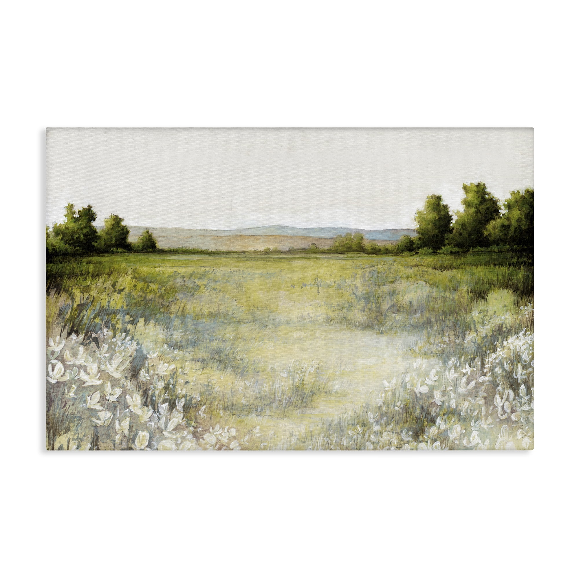 Stupell Industries White Flowers Meadow Landscape & Nature Painting Wrapped Canvas Art Print Wall Art, 36 x 24