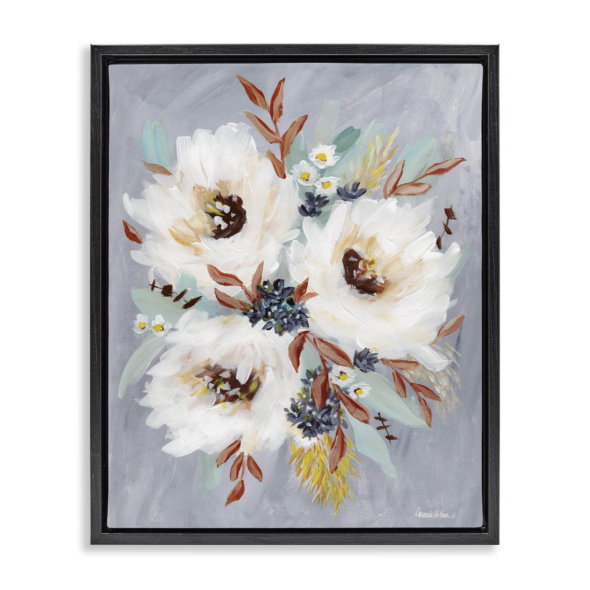 Stupell Industries White Flowers Trio Botanical & Floral Painting Black Floater Framed Art Print Wall Art, 17 x 21
