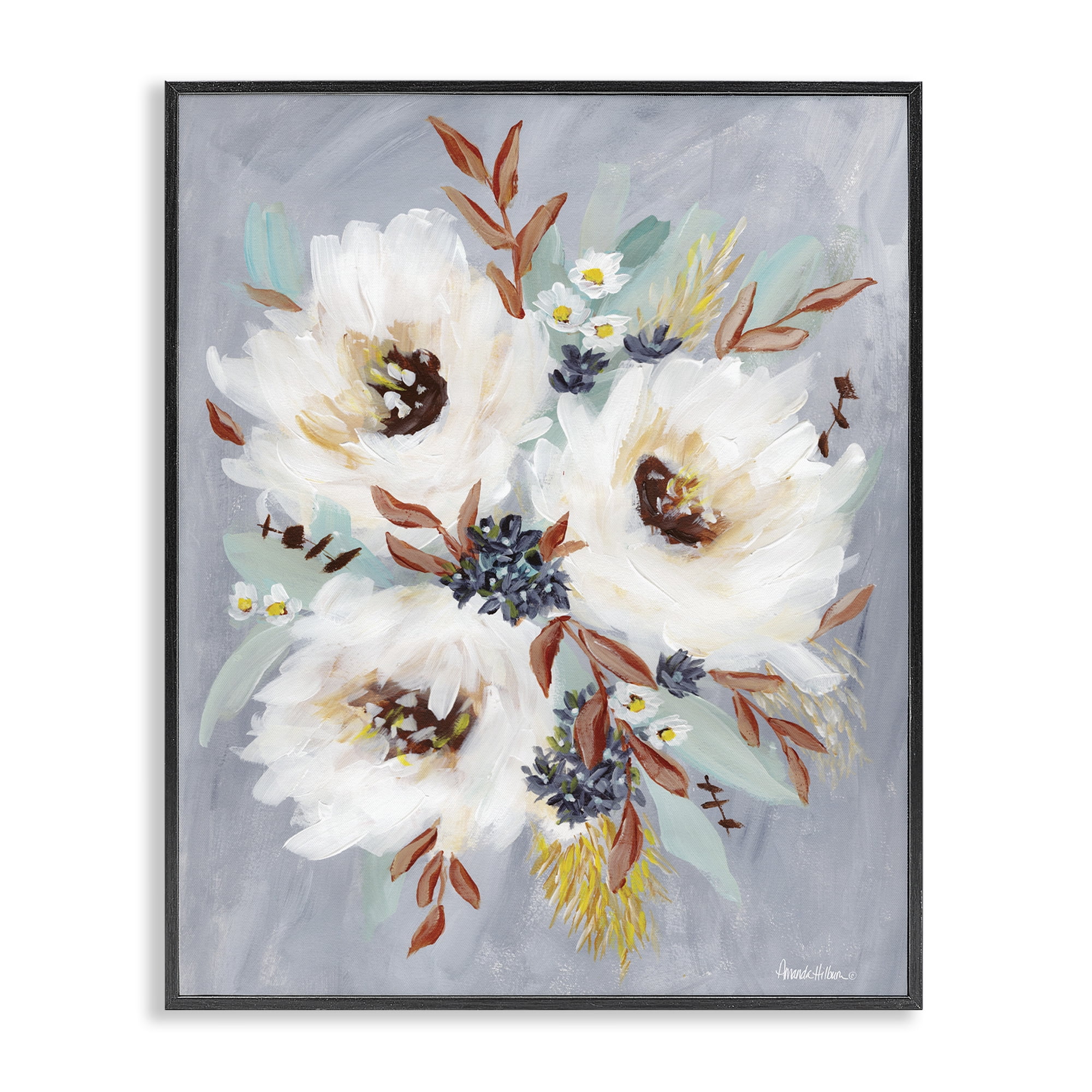 Stupell Industries White Flowers Trio Botanical & Floral Painting Black Framed Art Print Wall Art, 11 x 14