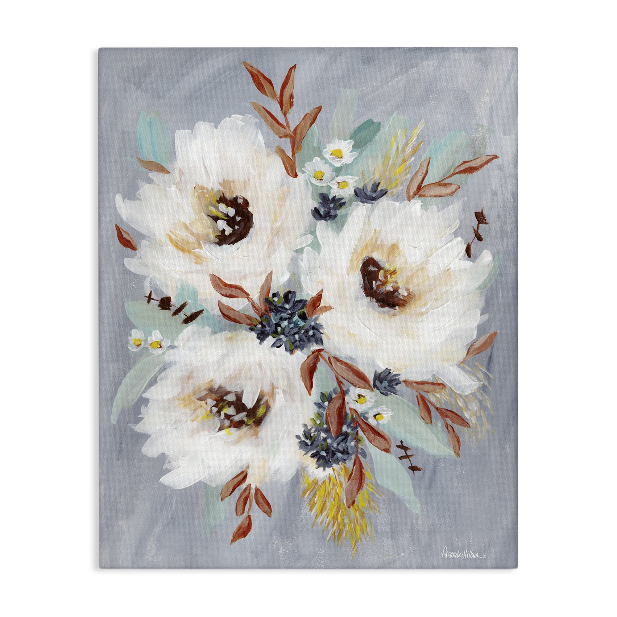 Stupell Industries White Flowers Trio Botanical & Floral Painting Gallery Wrapped Canvas Art Print Wall Art, 36 x 48