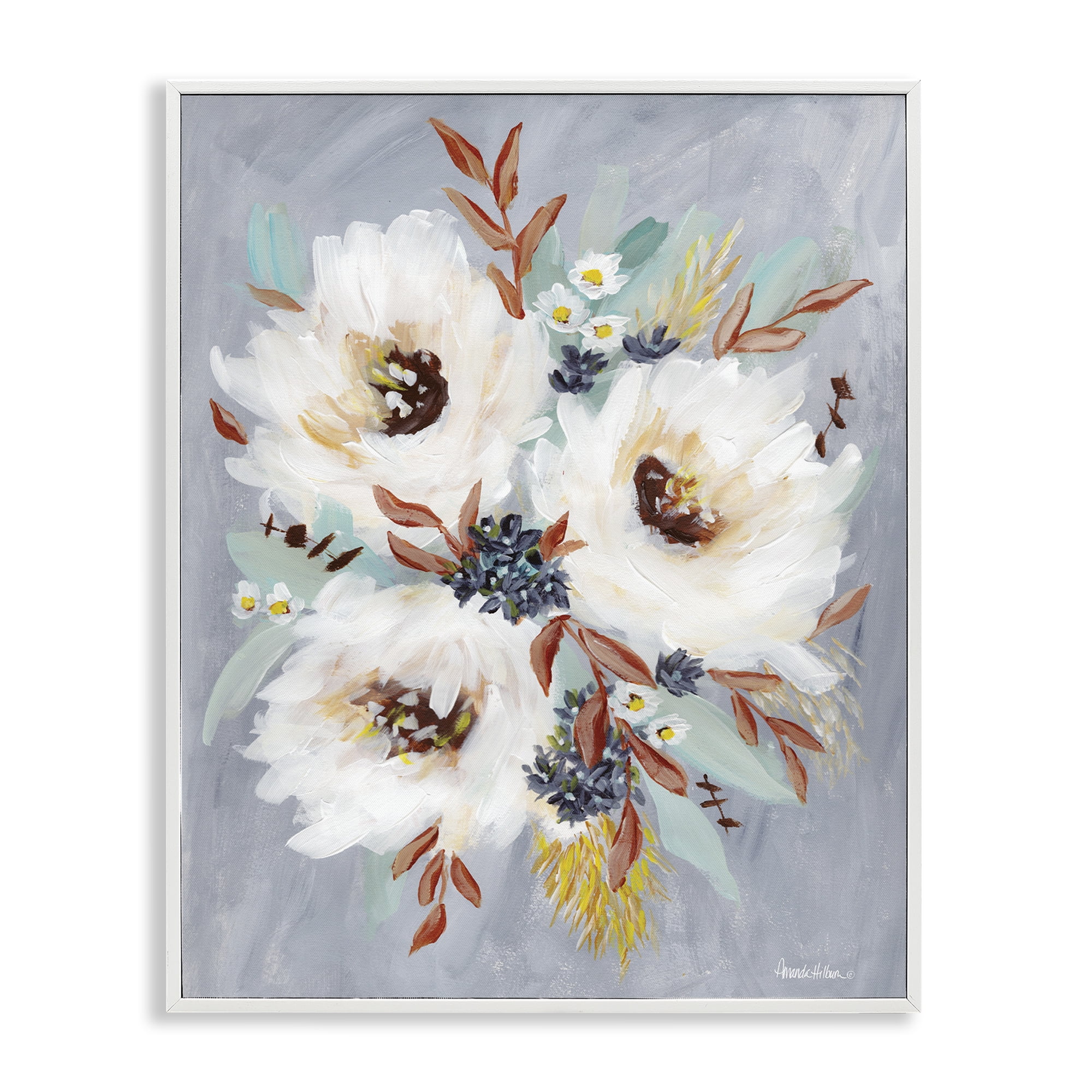 Stupell Industries White Flowers Trio Botanical & Floral Painting White Framed Art Print Wall Art, 11 x 14