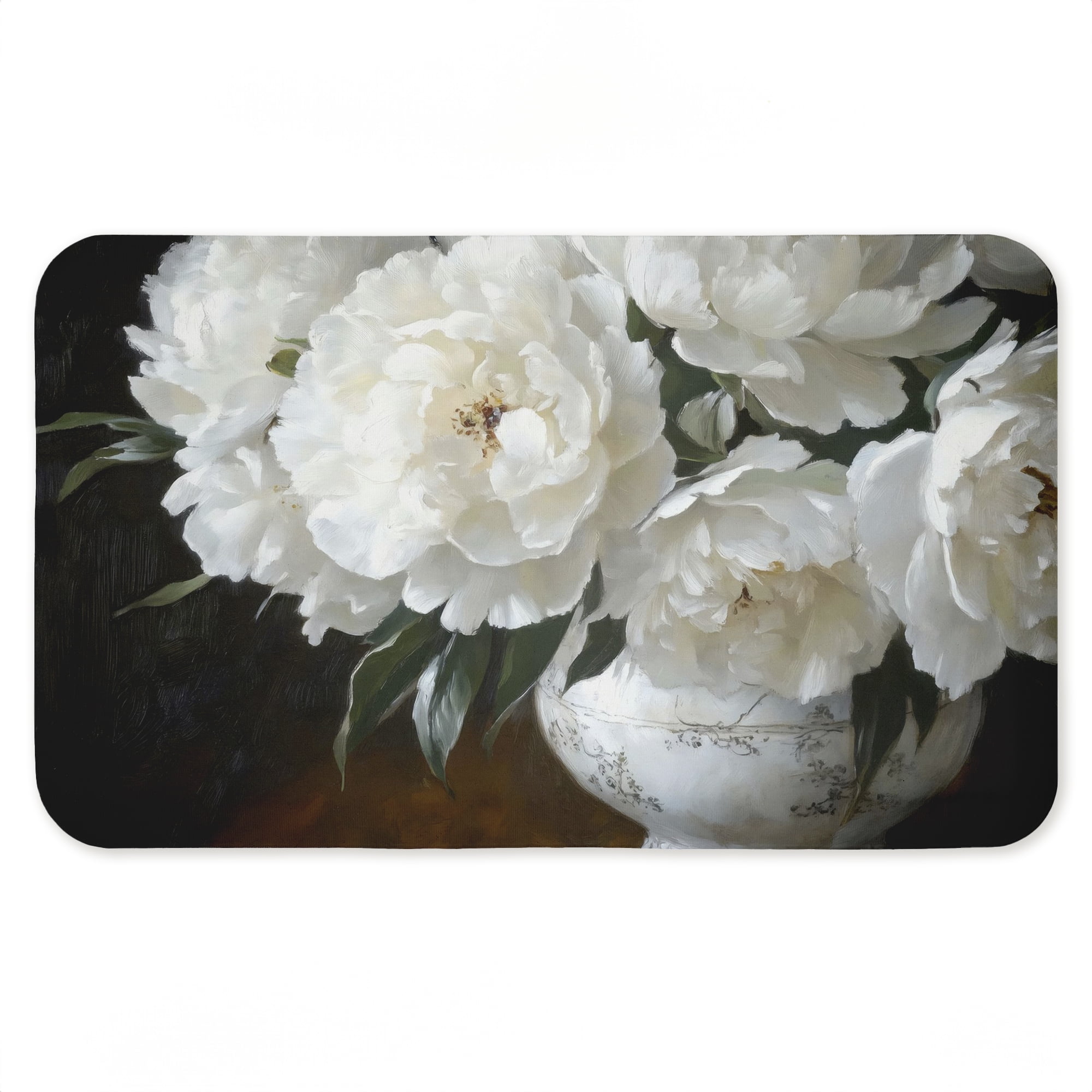 Stupell Industries White Flowers in China Vase Printed Anti-Fatigue Floor Mat, design by Petals Prints Design