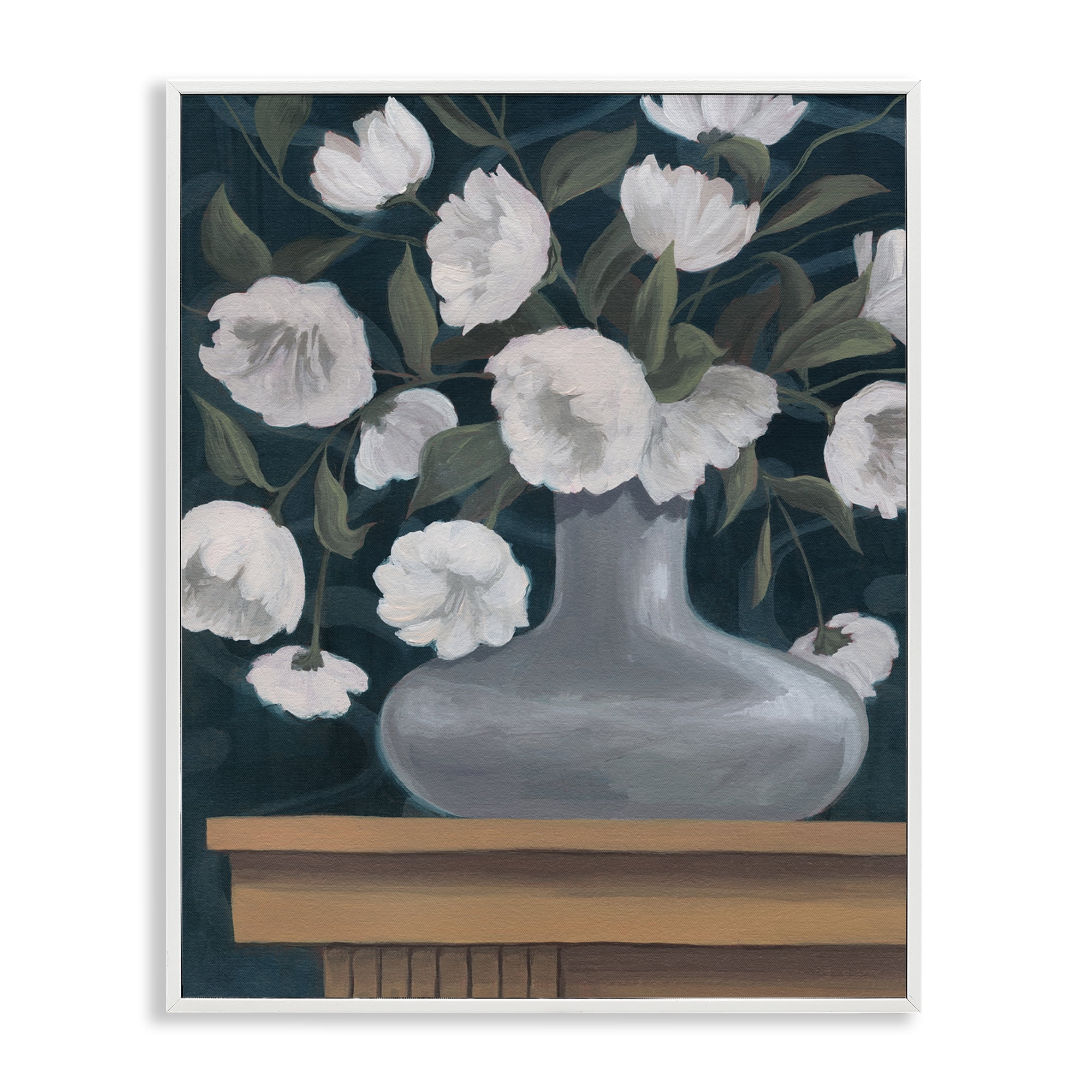 Stupell Industries White Flowers in Round Vase Plants & Flowers Painting White Framed Art Print Wall Art, 24 x 30