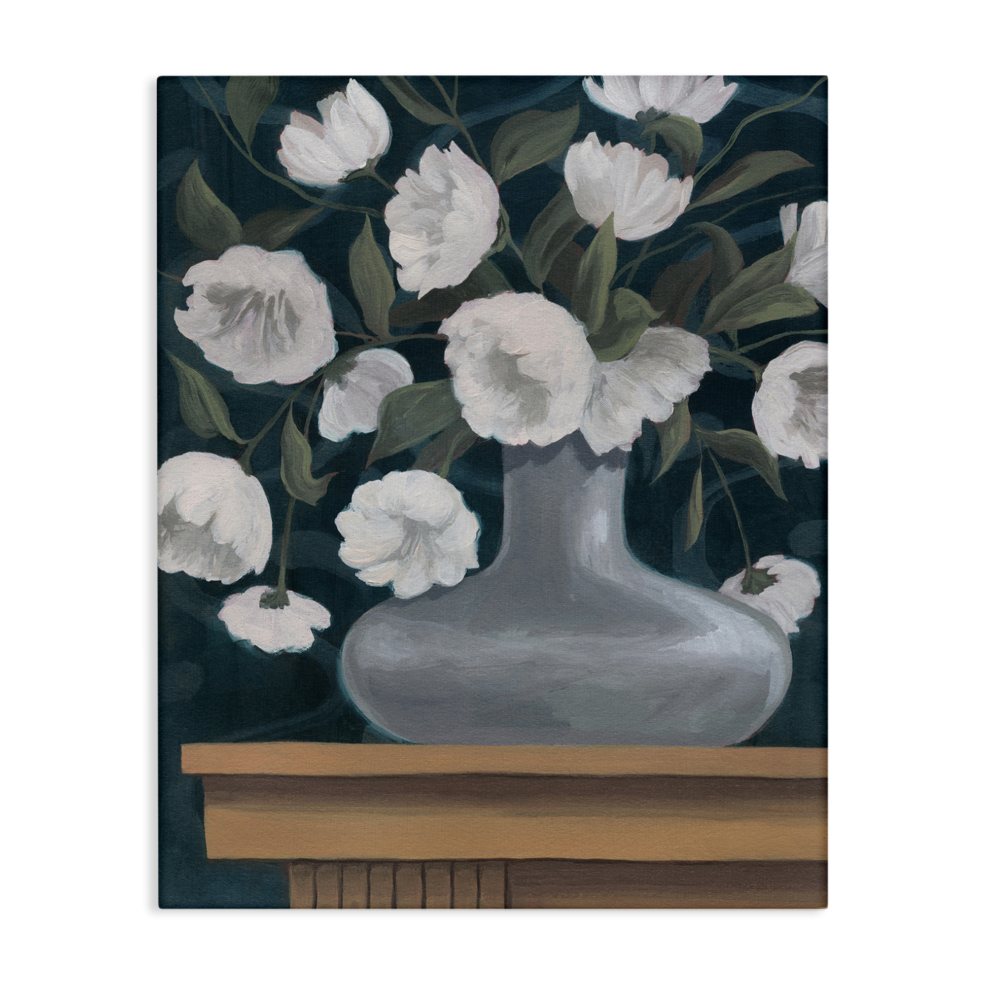 Stupell Industries White Flowers in Round Vase Plants & Flowers Painting Wrapped Canvas Art Print Wall Art, 30 x 40