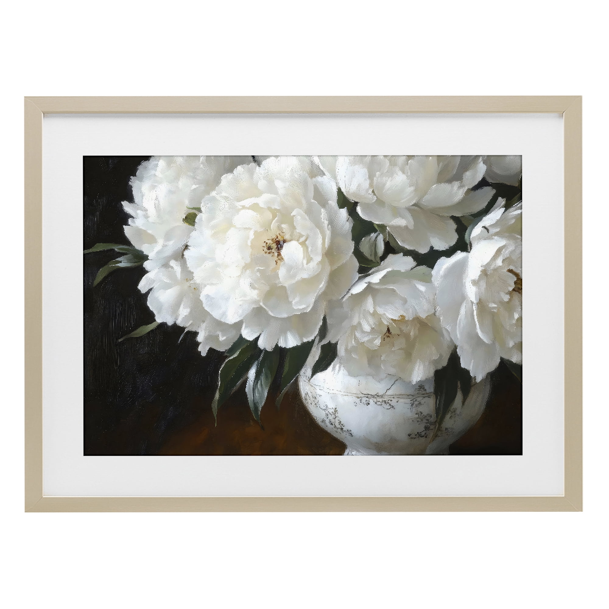 Stupell Industries White Flowers in Vintage Vase Birch Framed Print Under Glass, design by Petal Prints Design