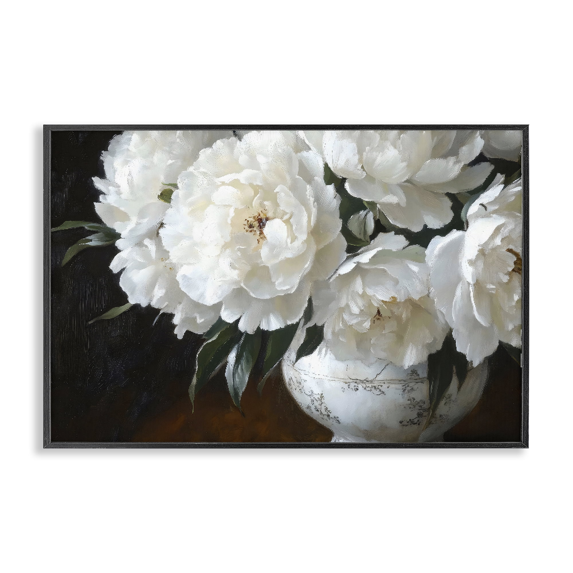 Stupell Industries White Flowers in Vintage Vase Black Framed Giclee Art, design by Petal Prints Design