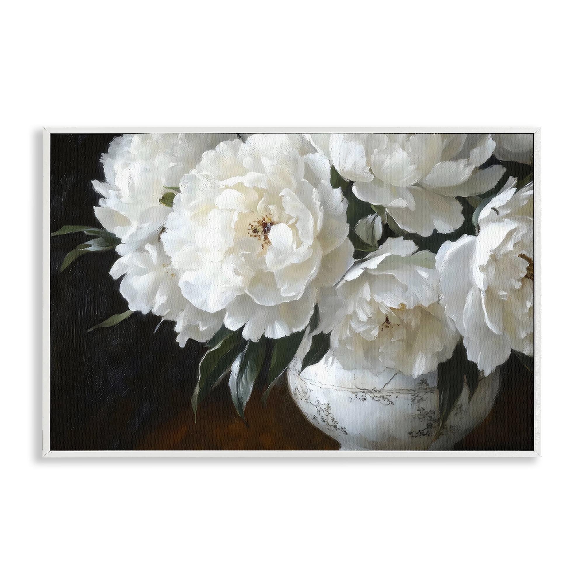 Stupell Industries White Flowers in Vintage Vase White Framed Giclee Art, design by Petal Prints Design