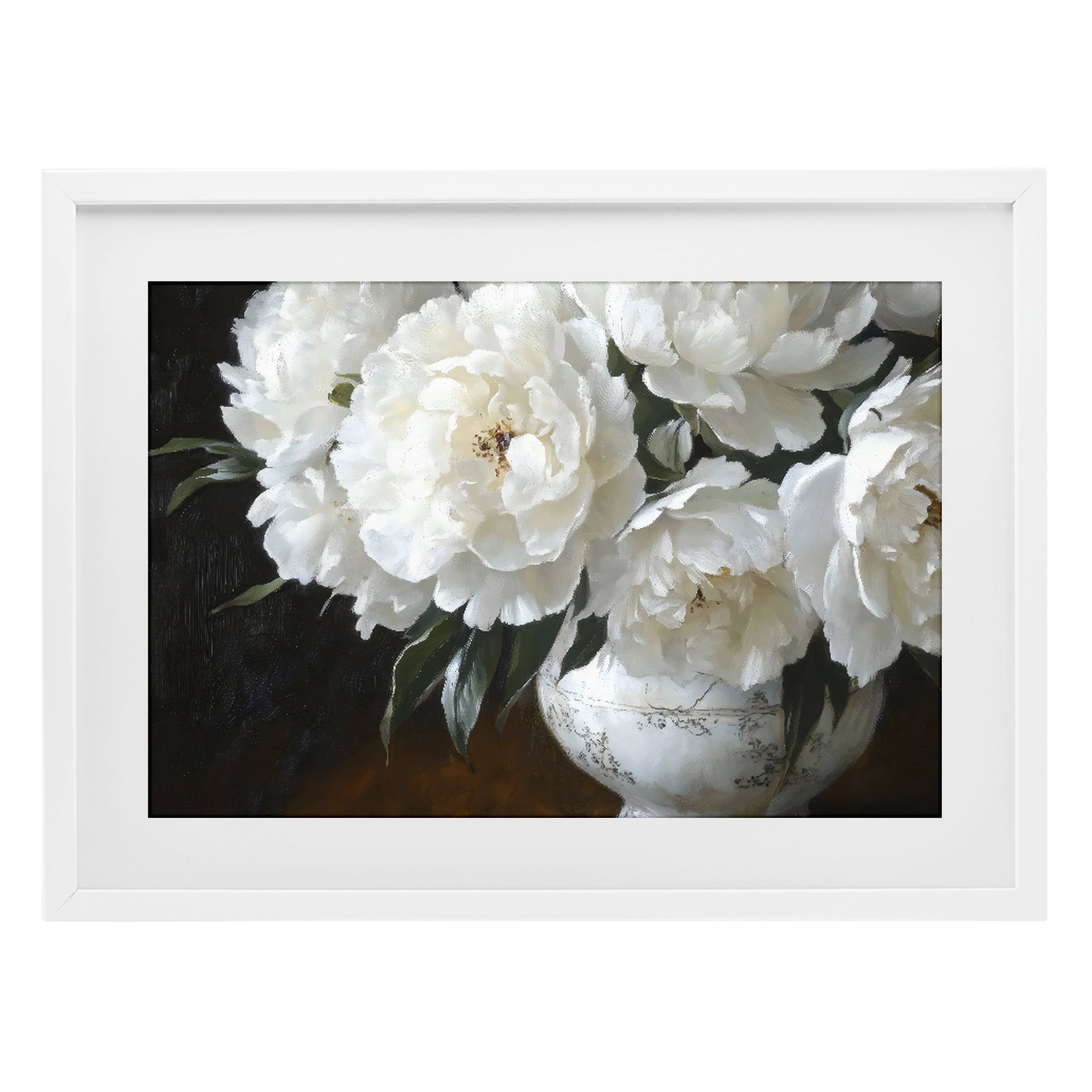 Stupell Industries White Flowers in Vintage Vase White Framed Print Under Glass, design by Petal Prints Design