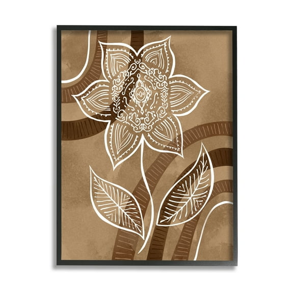 Stupell Industries White Fractal Mandala Flower Blossom Brown Stripes Framed Wall Art, 24 x 30, Design by Ziwei Li