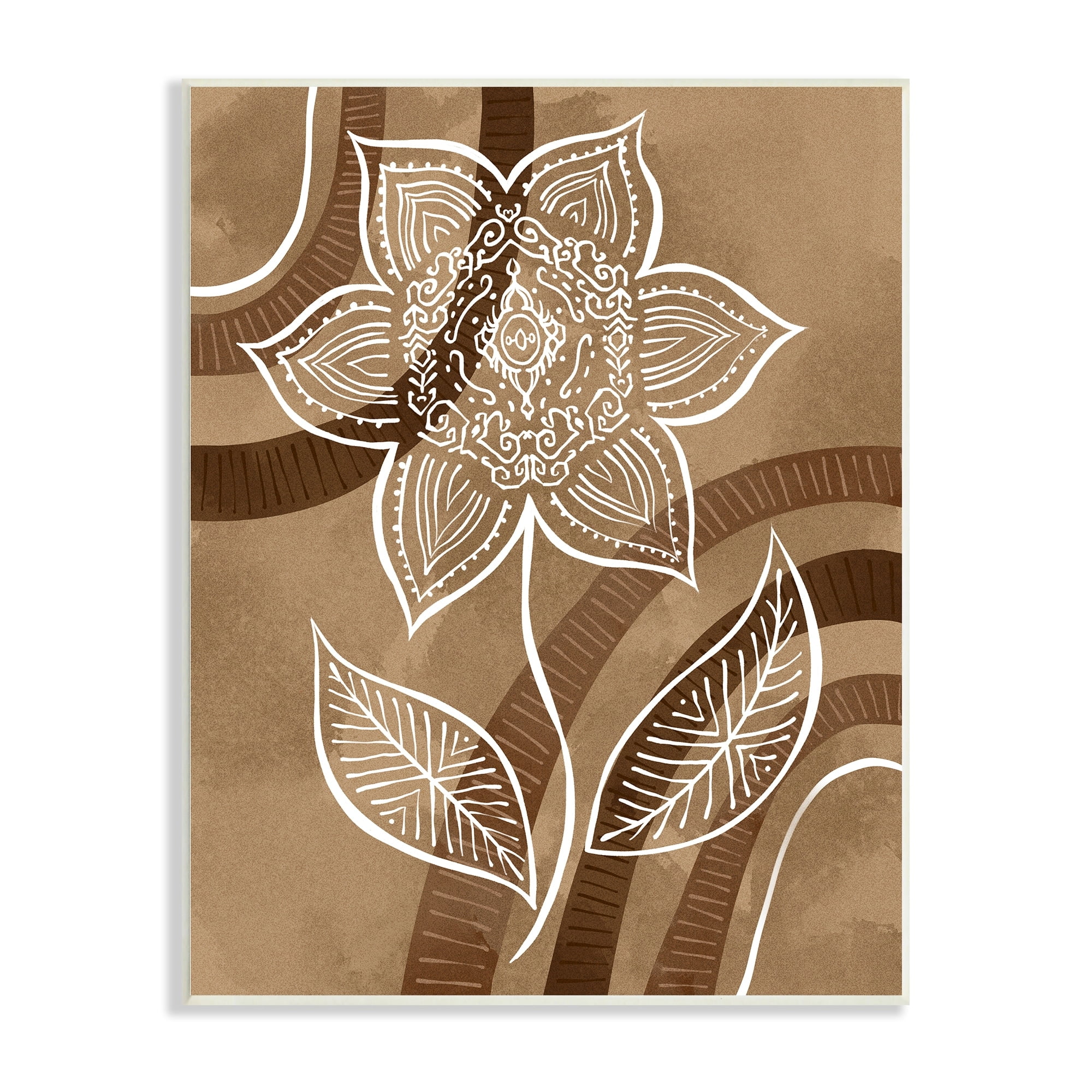 Stupell Industries White Fractal Mandala Flower Blossom Brown Stripes Wood Wall Art, 10 x 15, Design by Ziwei Li