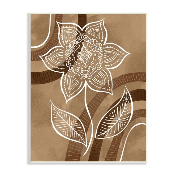 Stupell Industries White Fractal Mandala Flower Blossom Brown Stripes Wood Wall Art, 13 x 19, Design by Ziwei Li