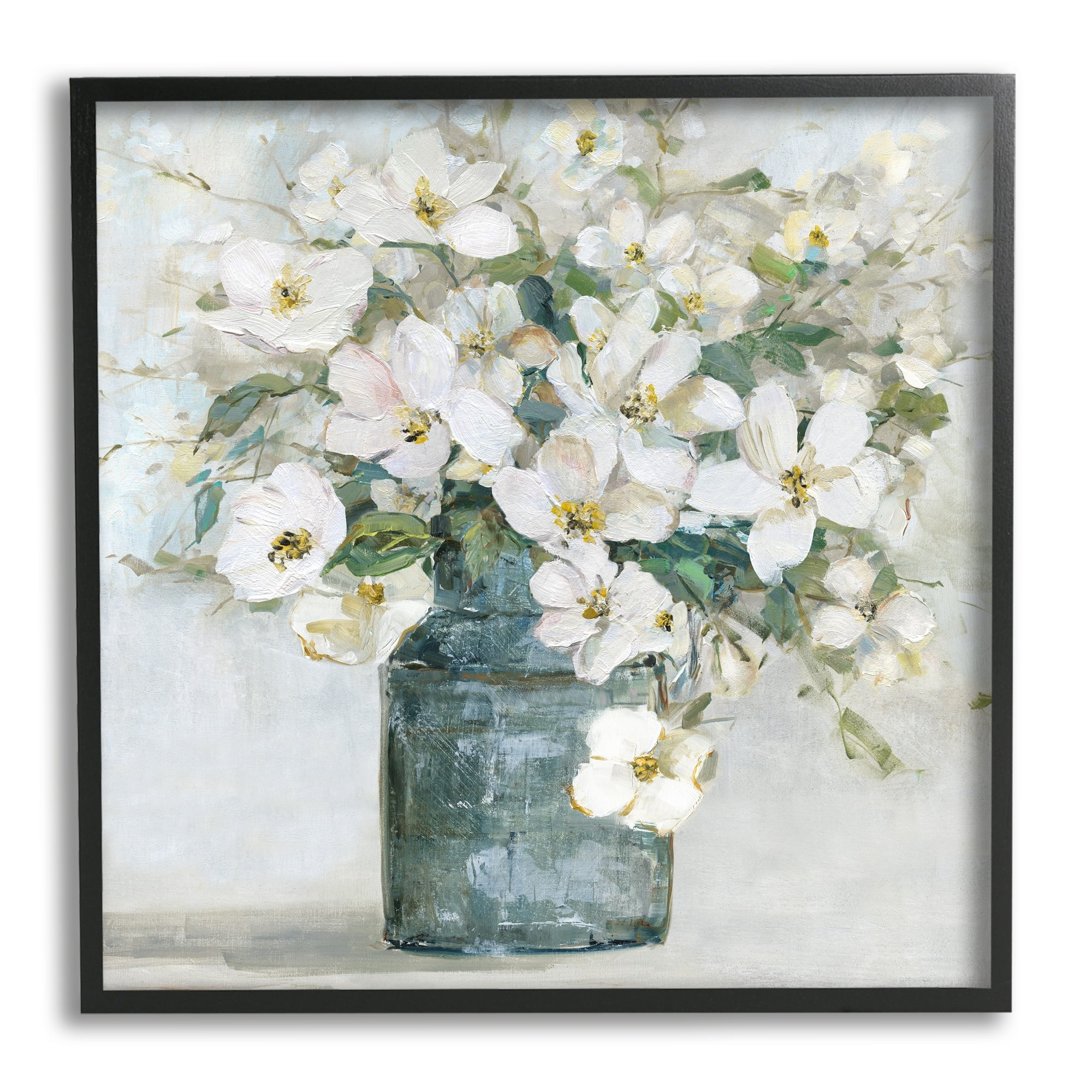 Stupell Industries White Geranium Bouquet Blossoming Flower Arrangement Vase Painting Black Framed Art Print Wall Art, Design by Sally Swatland