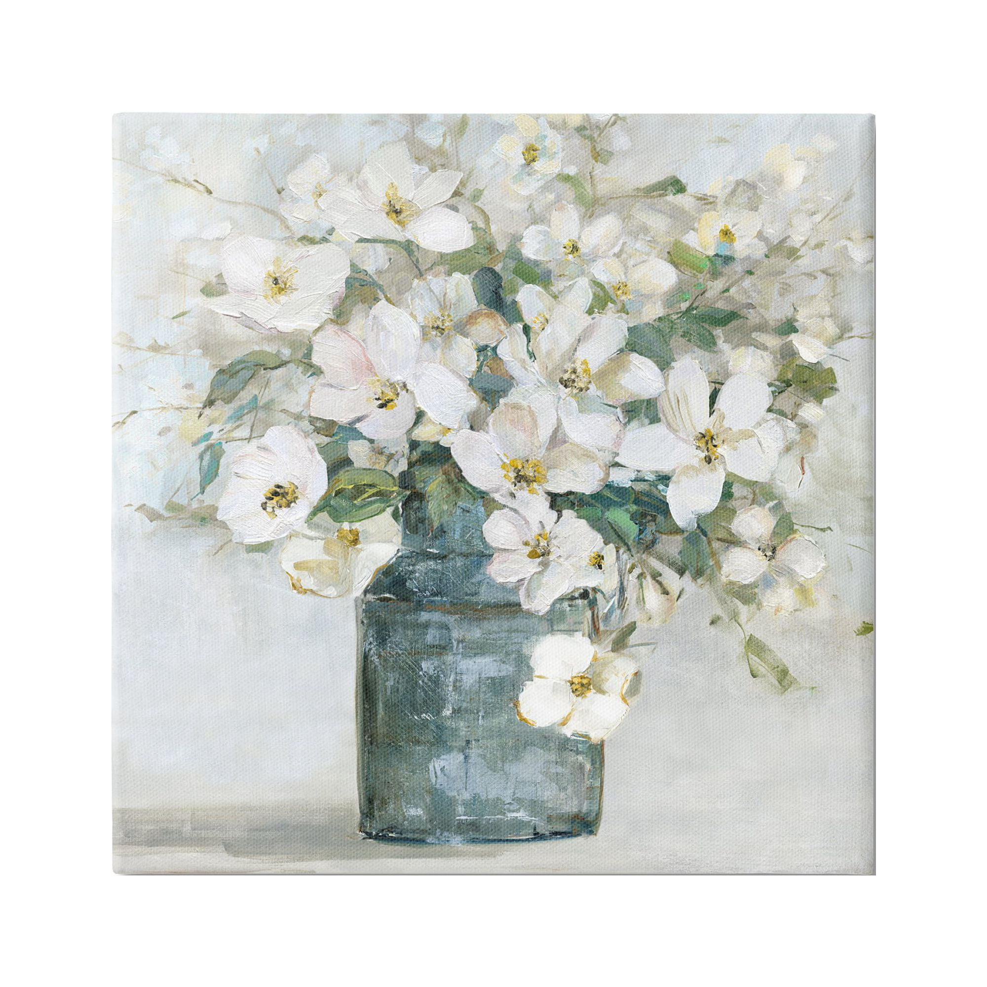 White Geranium Bouquet Canvas Wall Art with Wooden Frame