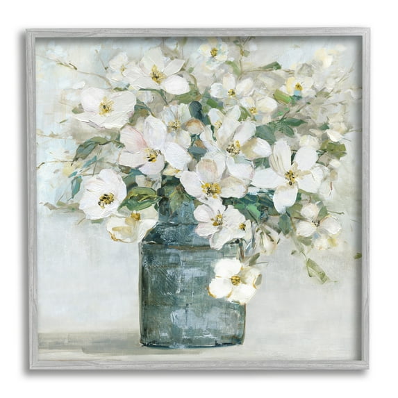 Stupell Industries White Geranium Bouquet Blossoming Flower Arrangement Vase Painting Gray Framed Art Print Wall Art, Design by Sally Swatland