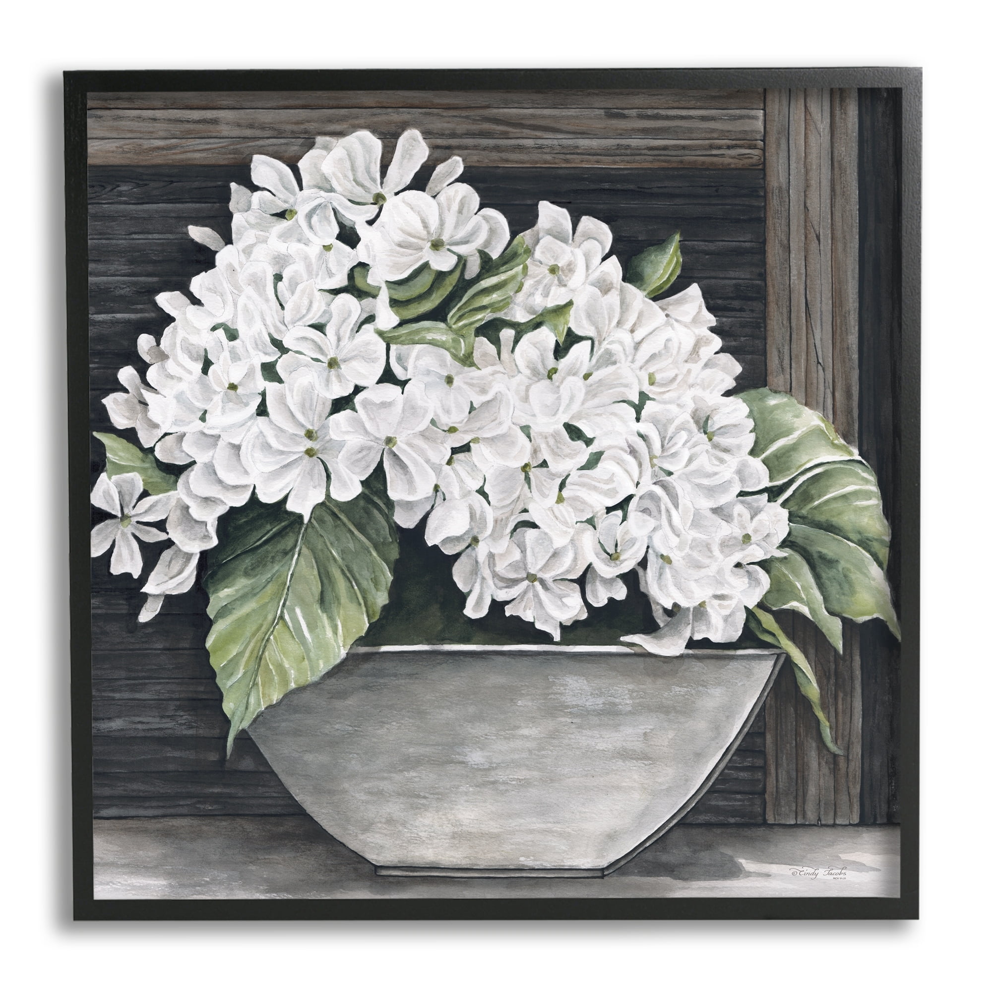 Stupell Industries White Geranium Flower Planter Rustic Country Scene Painting Black Framed Art Print Wall Art, Design by Cindy Jacobs