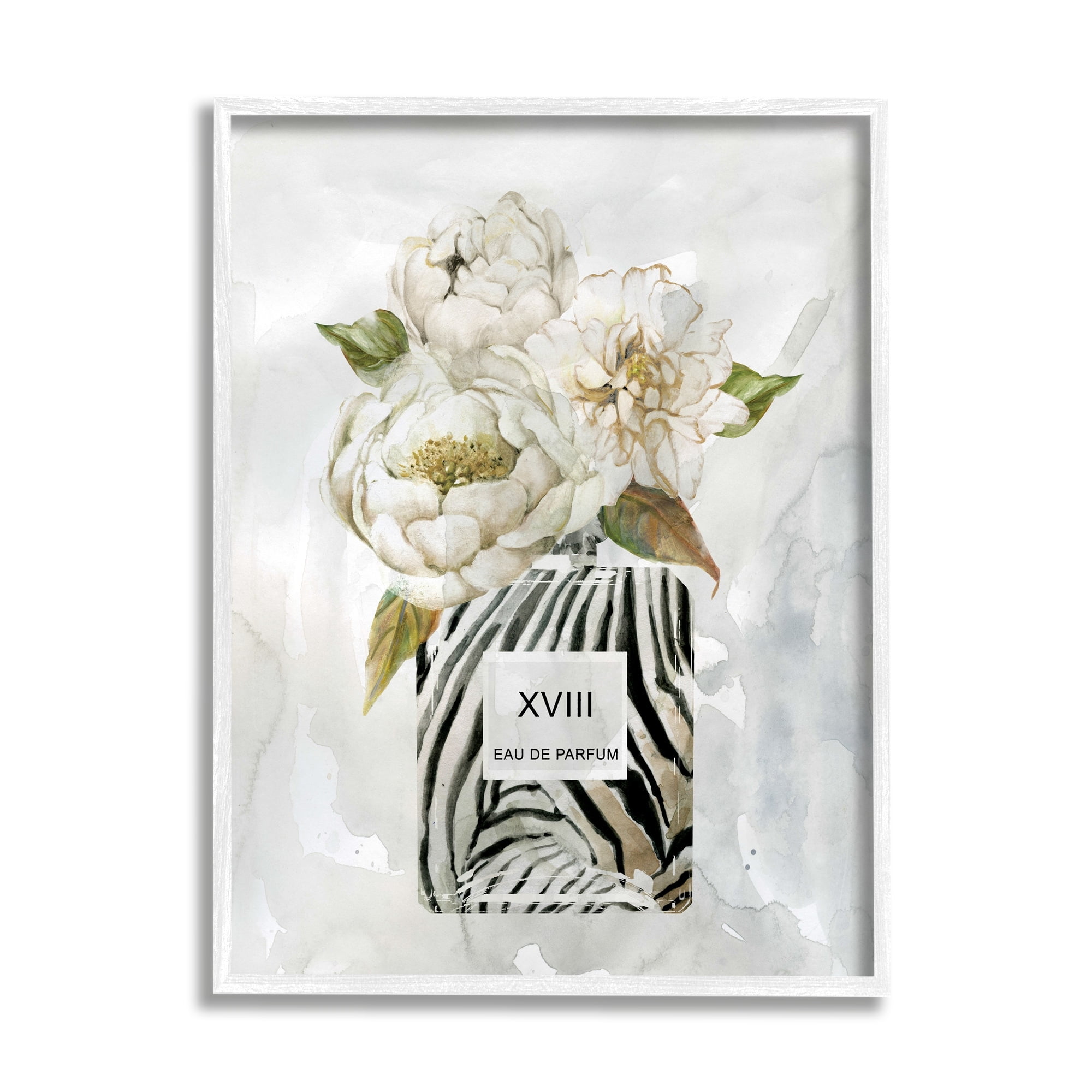 Stupell Industries White Glam Peonies Bouquet Patterned Perfume Bottle, 11 x 14, Design by Carol Robinson