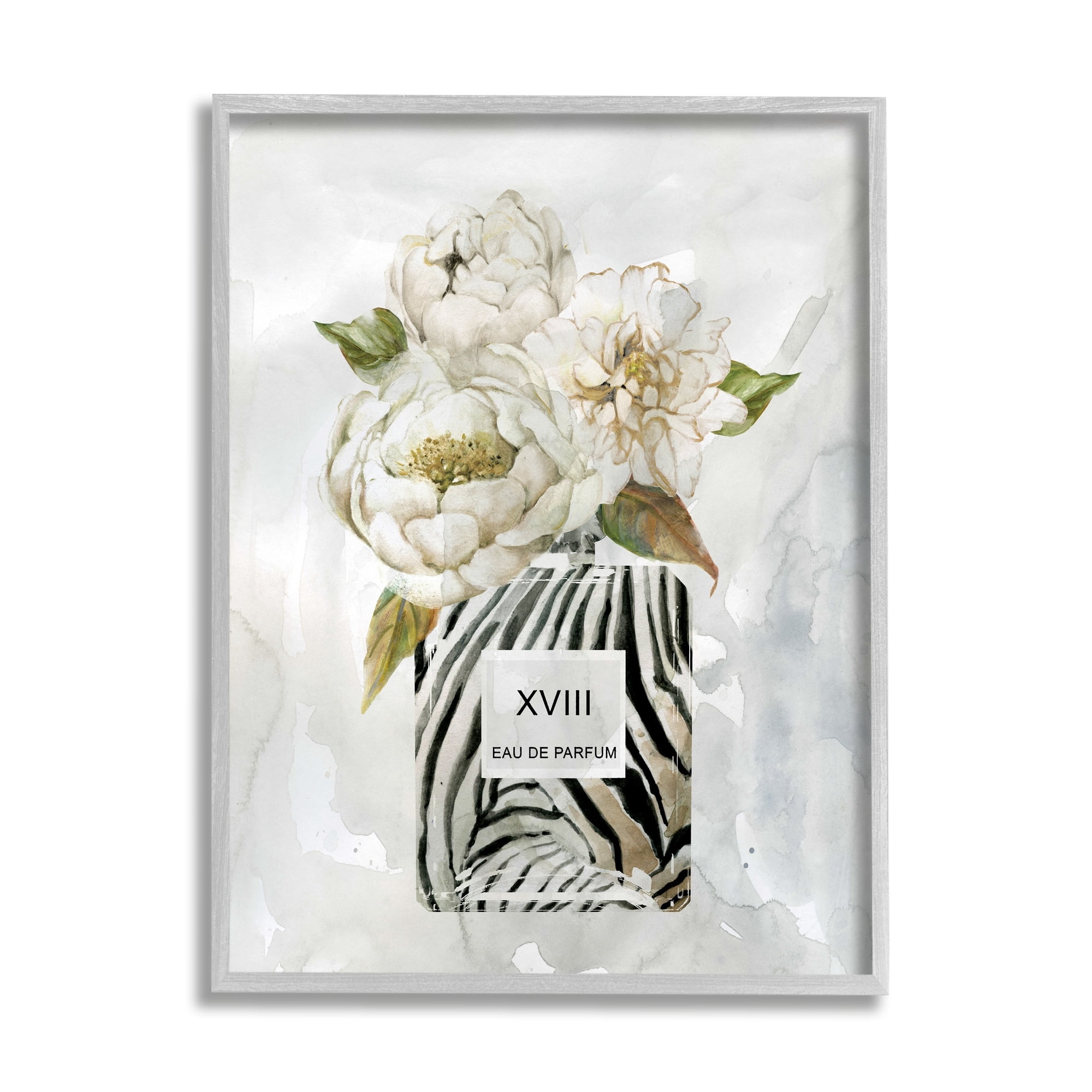 Stupell Industries White Glam Peonies Bouquet Patterned Perfume Bottle, 11 x 14, Design by Carol Robinson
