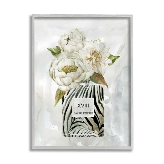Stupell Industries White Glam Peonies Bouquet Patterned Perfume Bottle, 24 x 30, Design by Carol Robinson