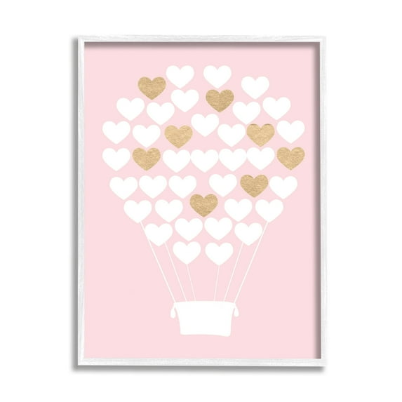 Stupell Industries White Gold Pink Heart Hot Air Balloon Graphic Art Framed Art Print Wall Art, 11x14, By Daphne Polselli