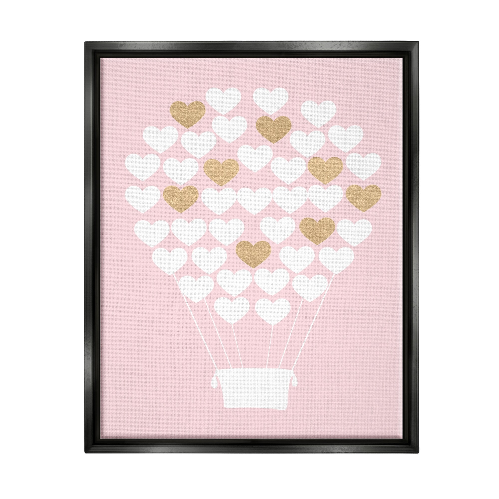 Stupell Industries White Gold Pink Heart Hot Air Balloon Jet Black Framed Floating Canvas Wall Art, 16x20, by Daphne Polselli