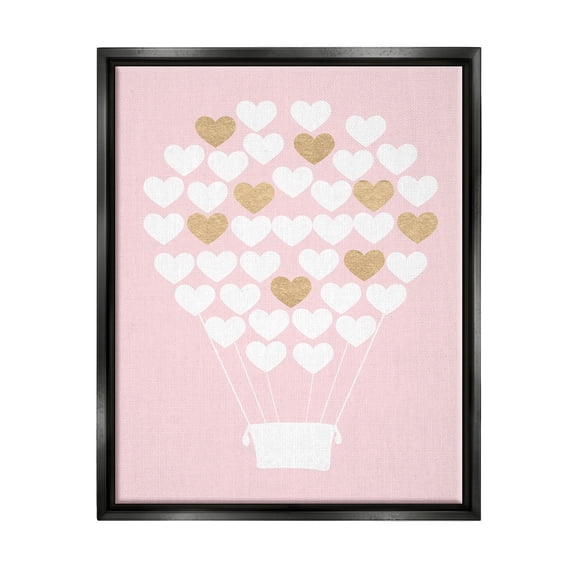 Stupell Industries White Gold Pink Heart Hot Air Balloon Jet Black Framed Floating Canvas Wall Art, 16x20, by Daphne Polselli
