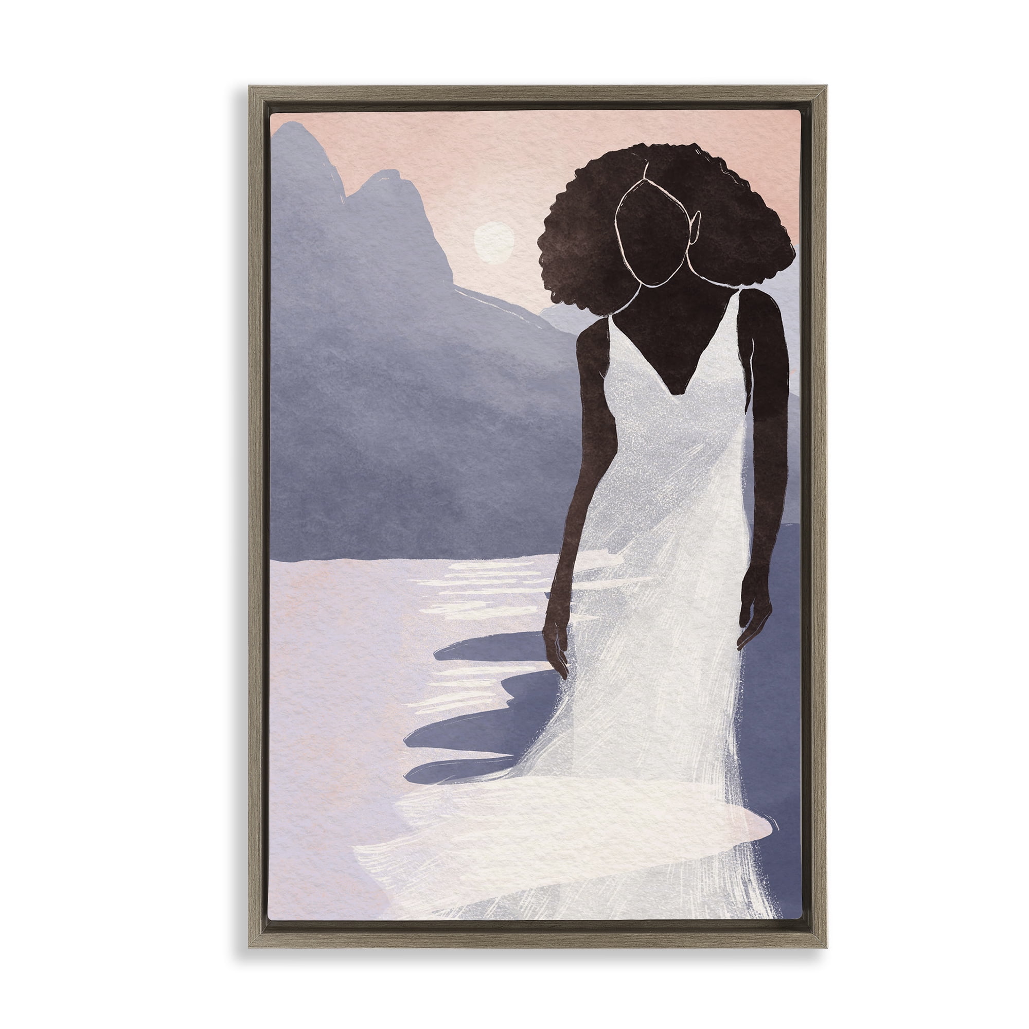 Stupell Industries White Gown Silhouette at Sunset Brown Framed Floater Canvas Wall Art, design by Yuyu Pont