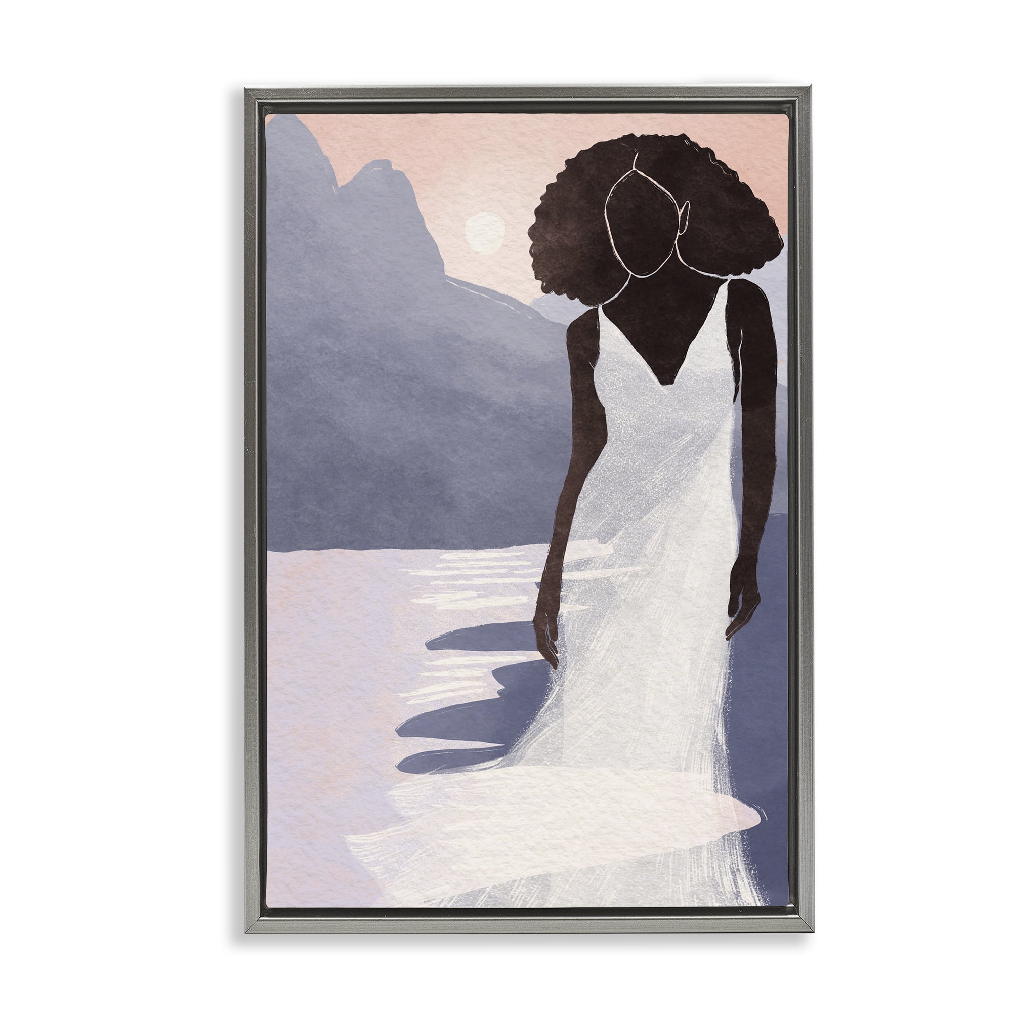 Stupell Industries White Gown Silhouette at Sunset Gray Framed Floater Canvas Wall Art, design by Yuyu Pont