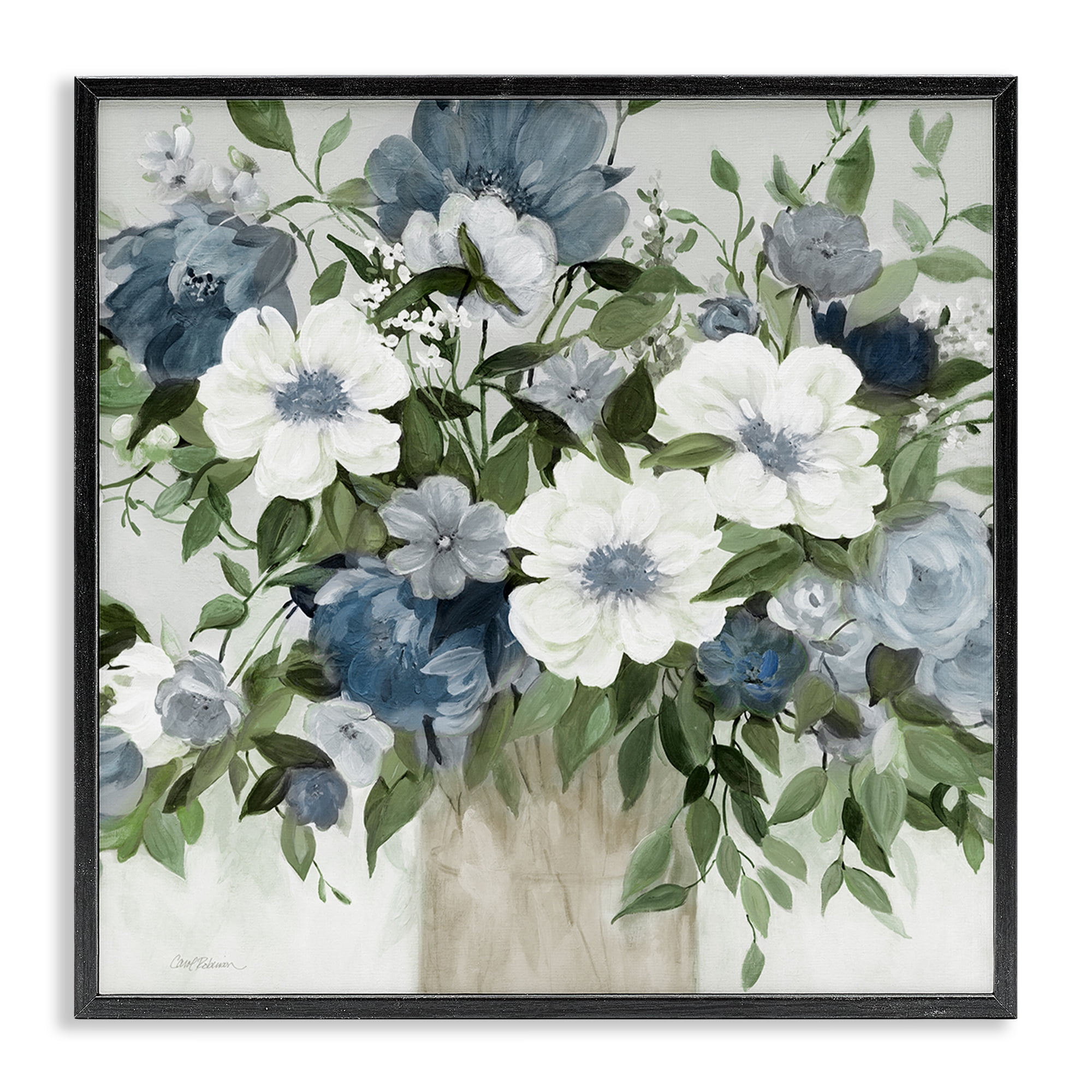 Stupell Industries White & Grey Blossoms Black Framed Giclee Art, design by Carol Robinson
