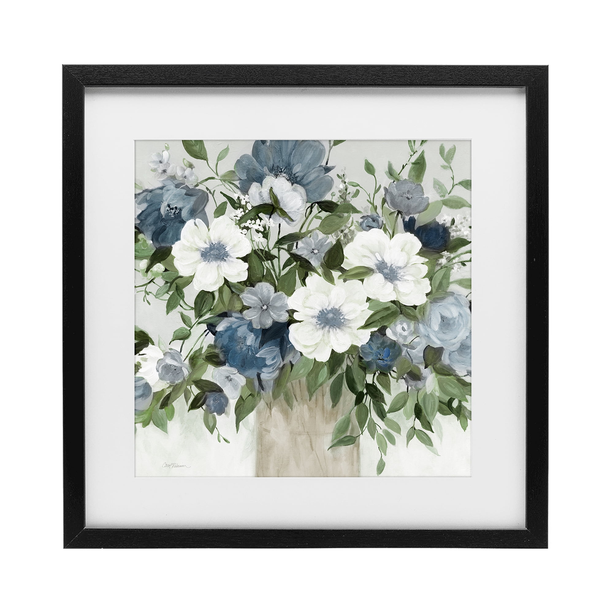 Stupell Industries White & Grey Blossoms Black Framed Print Under Glass, design by Carol Robinson