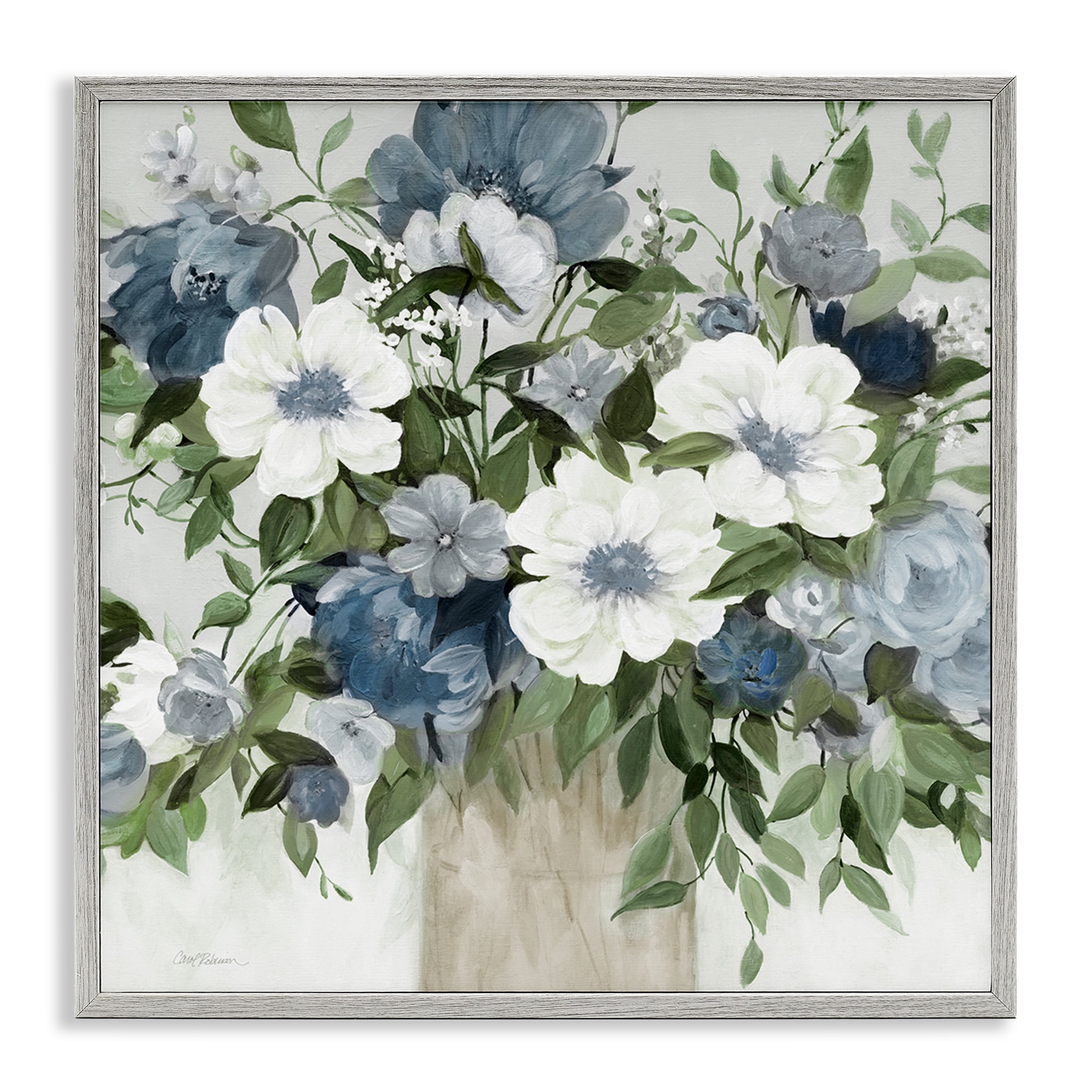 Stupell Industries White & Grey Blossoms Gray Framed Giclee Art, design by Carol Robinson