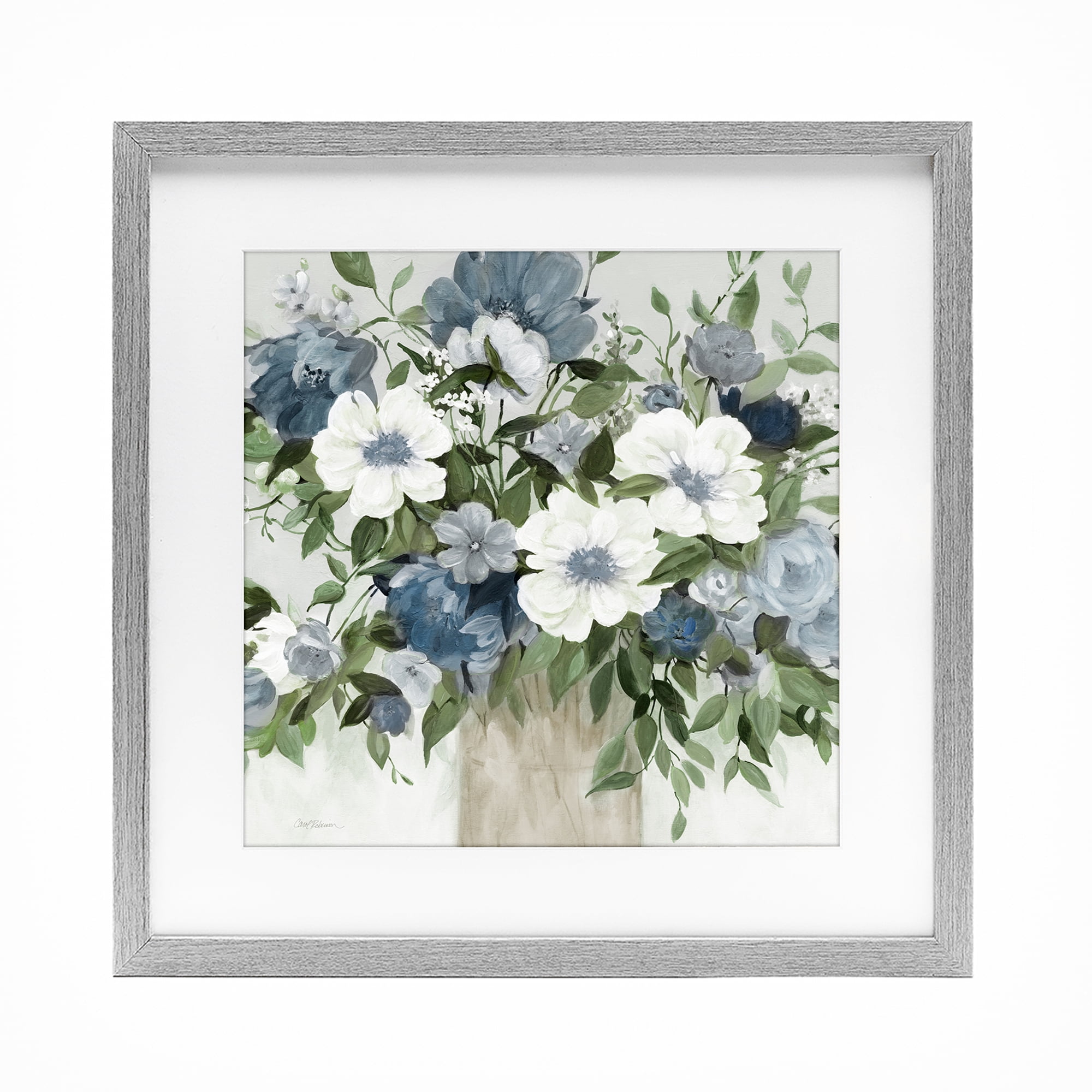 Stupell Industries White & Grey Blossoms Gray Framed Print Under Glass, design by Carol Robinson