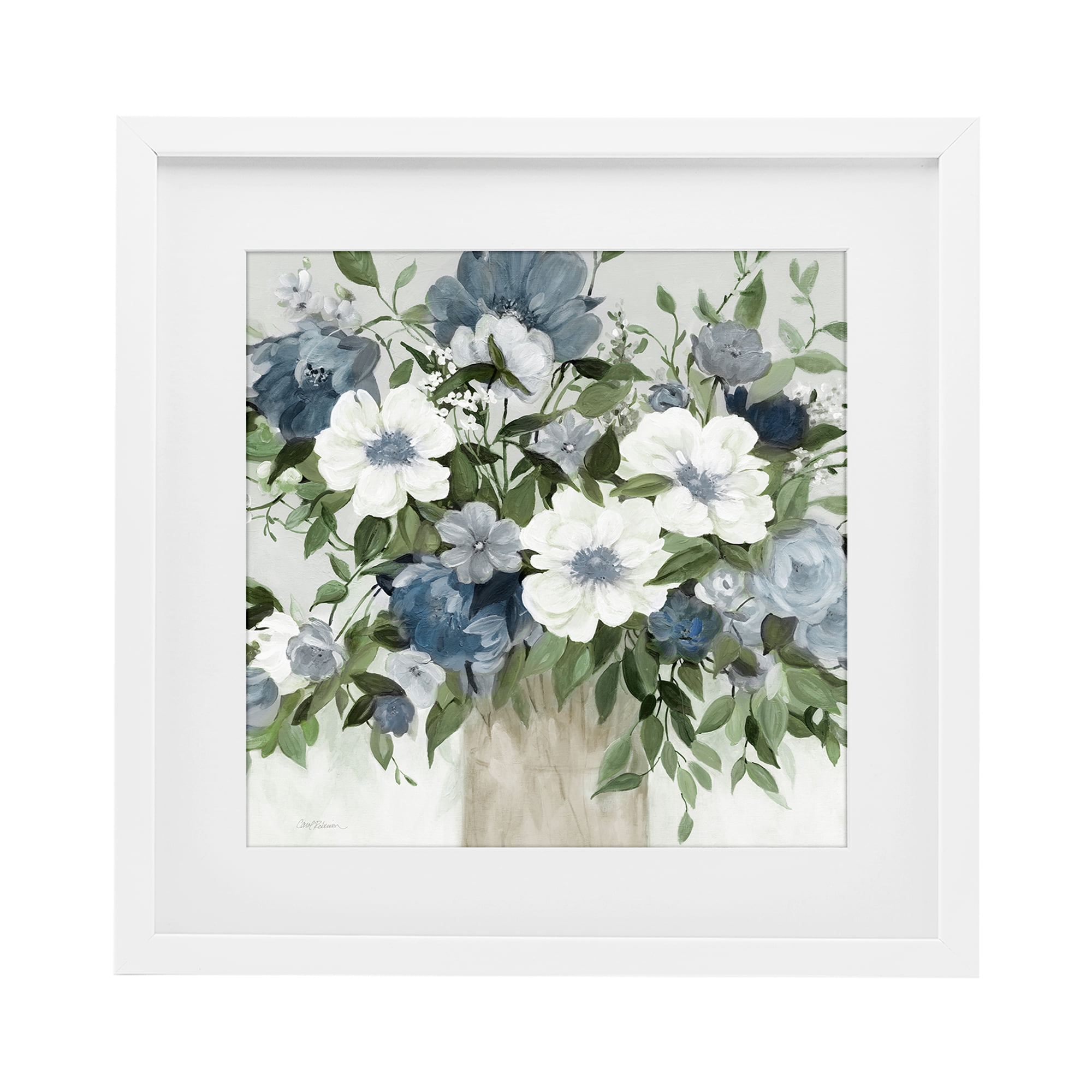 Stupell Industries White & Grey Blossoms White Framed Print Under Glass, design by Carol Robinson
