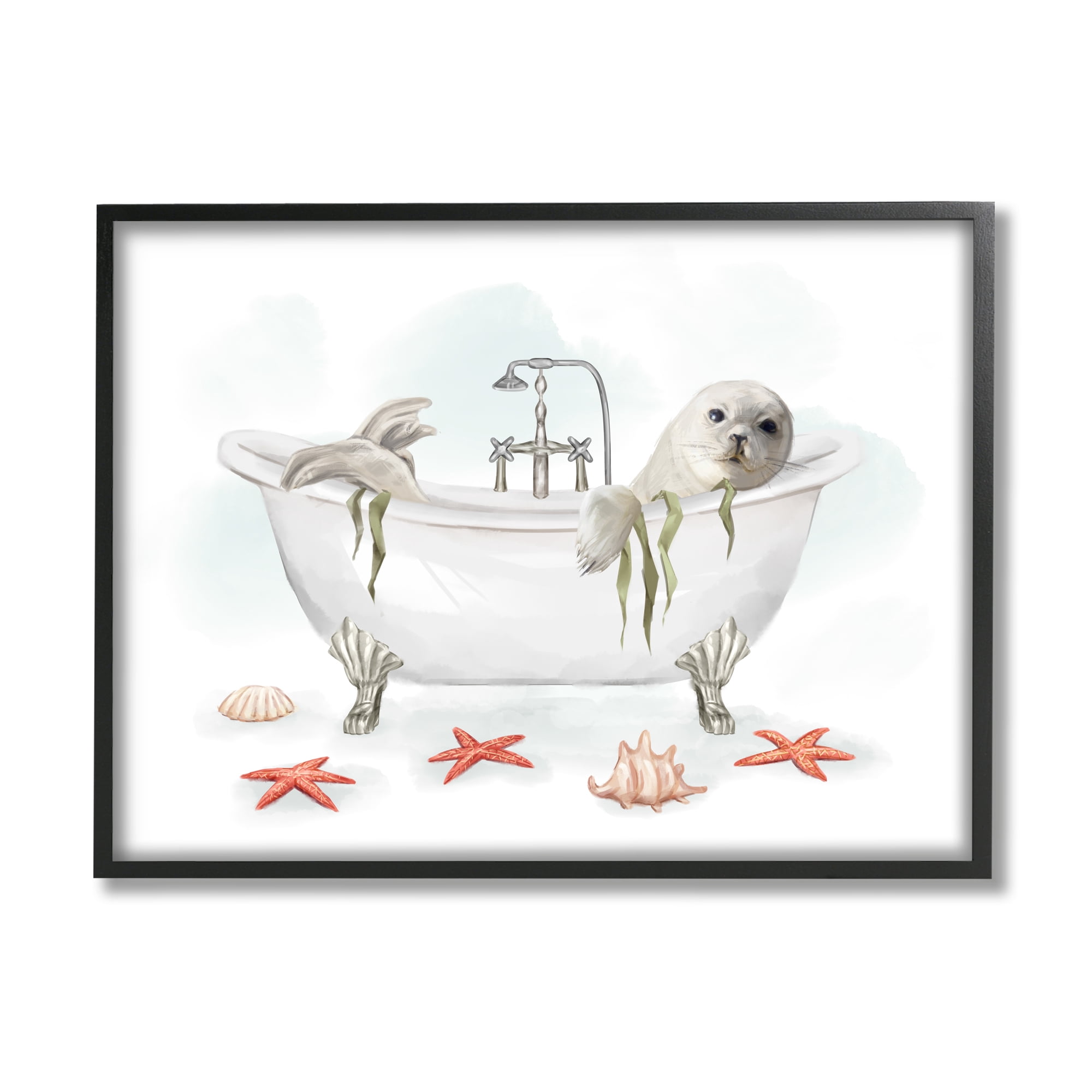 Stupell Industries White Harp Seal Ocean Inspired Bath Animal, 11 x 14, Designed by Ziwei Li