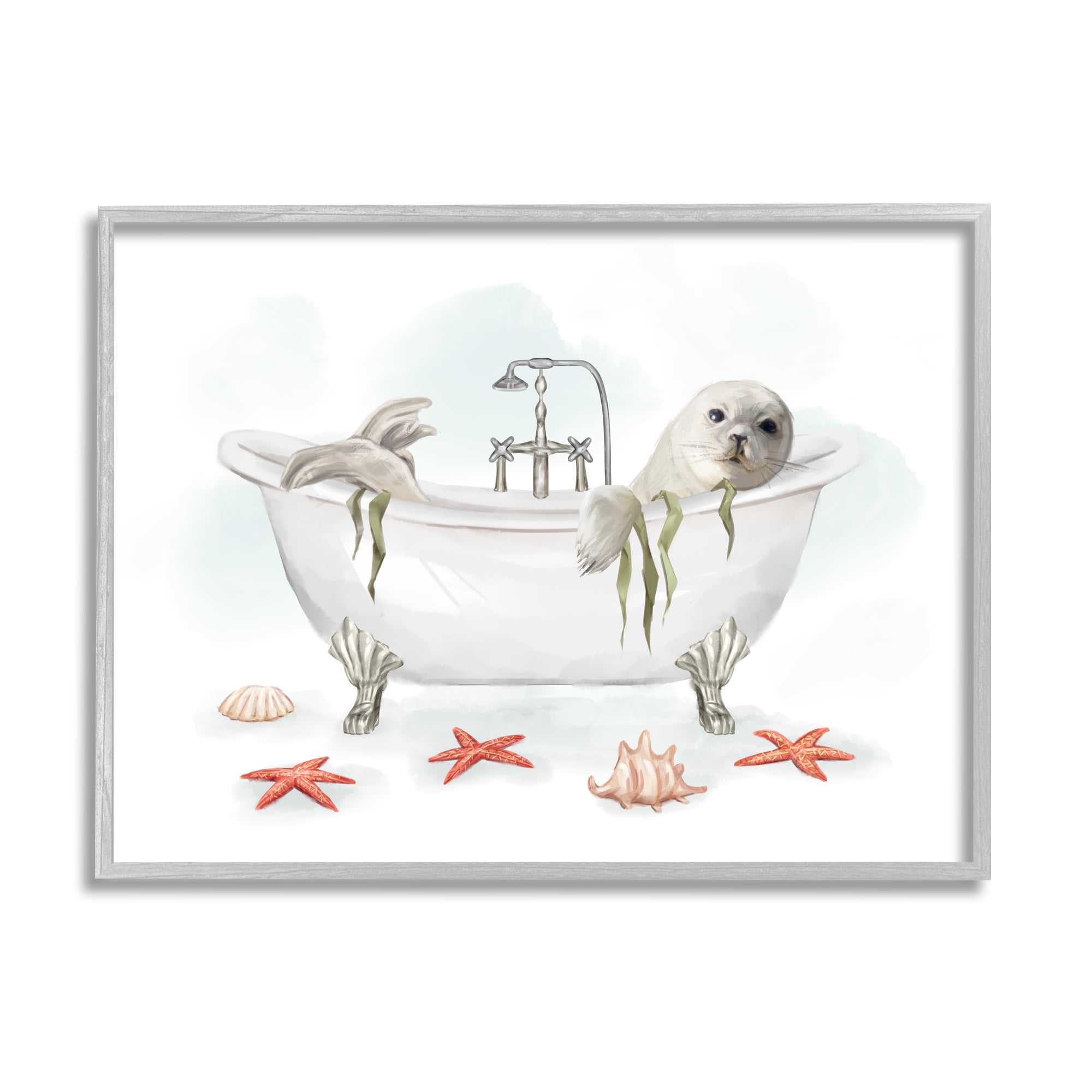 Stupell Industries White Harp Seal Ocean Inspired Bath Animal, 11 x 14, Designed by Ziwei Li