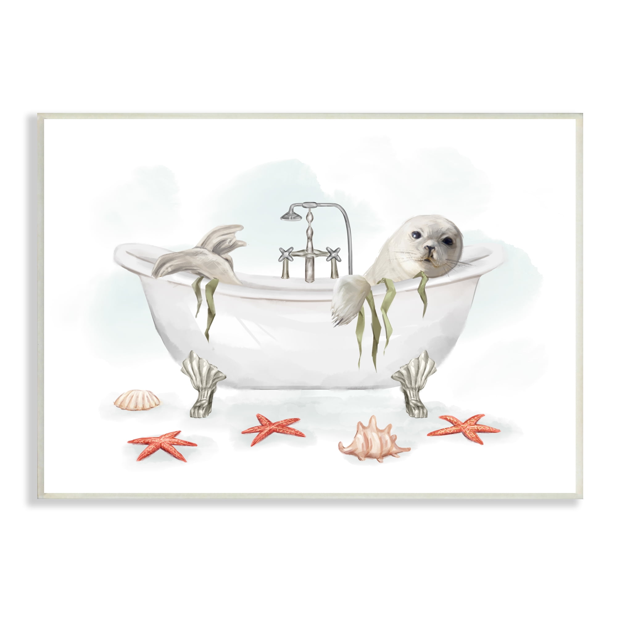 Stupell Industries White Harp Seal Ocean Inspired Bath Animal, 13 x 19, Designed by Ziwei Li