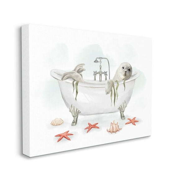 Stupell Industries White Harp Seal Ocean Inspired Bath Animal, 16 x 20, Designed by Ziwei Li