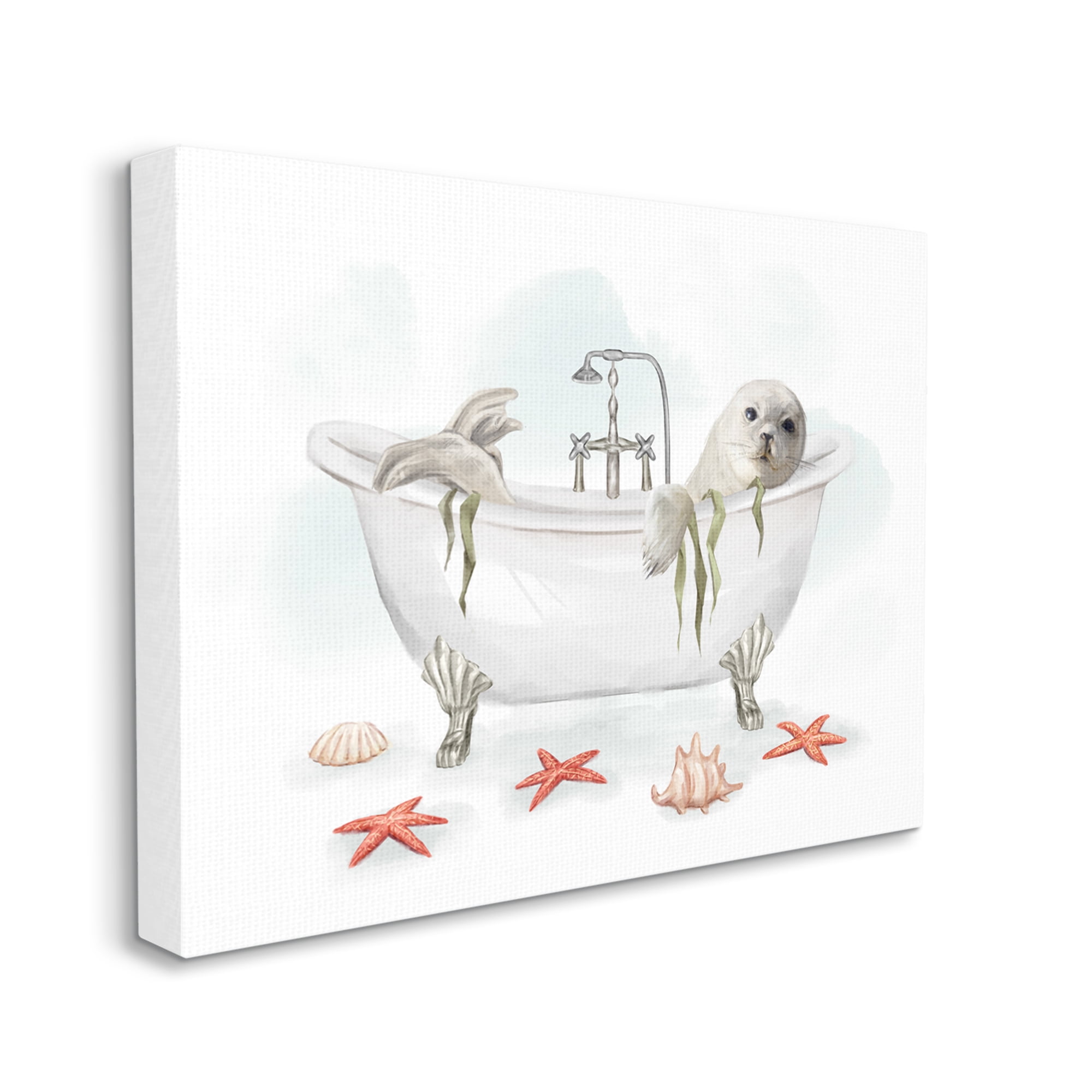 Stupell Industries White Harp Seal Ocean Inspired Bath Animal, 36 x 48, Designed by Ziwei Li