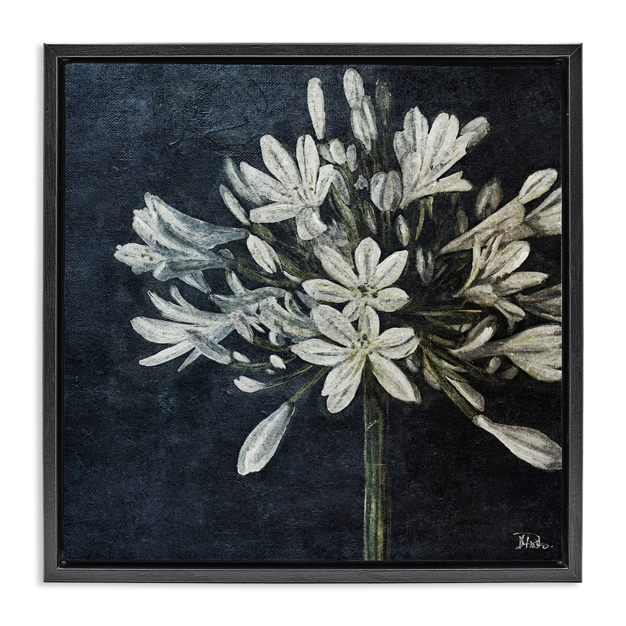 Stupell Industries White Herb Blooms Botanical & Floral Painting Black Floater Framed Canvas Art Print Wall Art, 18 x 18