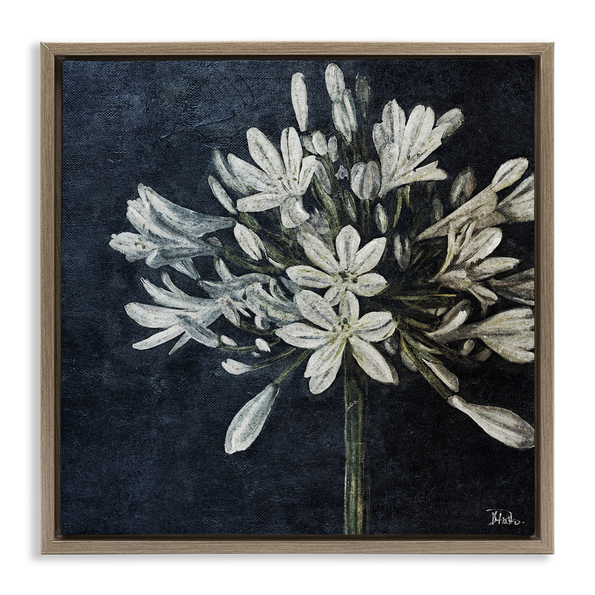 Stupell Industries White Herb Blooms Botanical & Floral Painting Brown Floater Framed Canvas Art Print Wall Art, 25 x 25