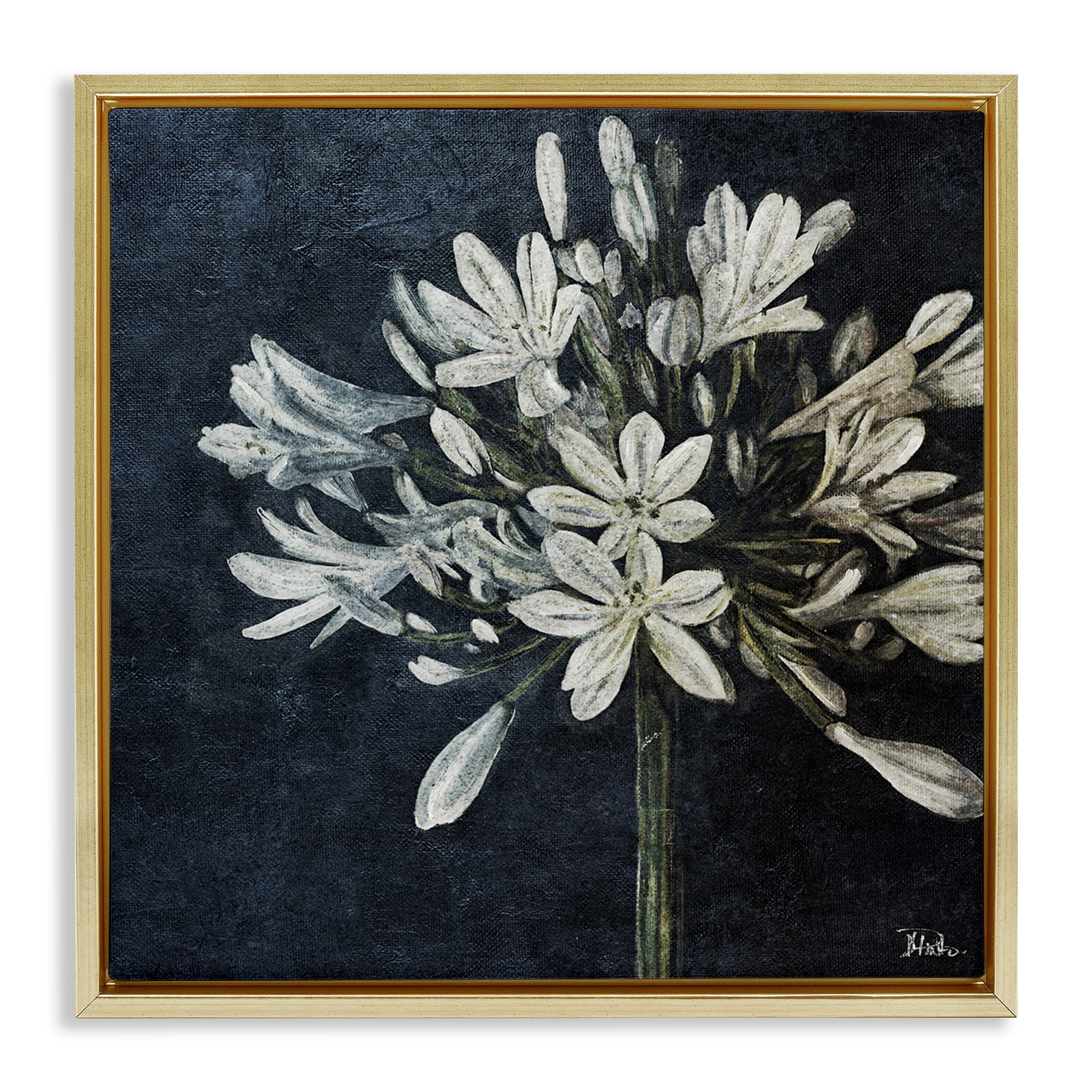 Stupell Industries White Herb Blooms Botanical & Floral Painting Gold Floater Framed Canvas Art Print Wall Art, 18 x 18