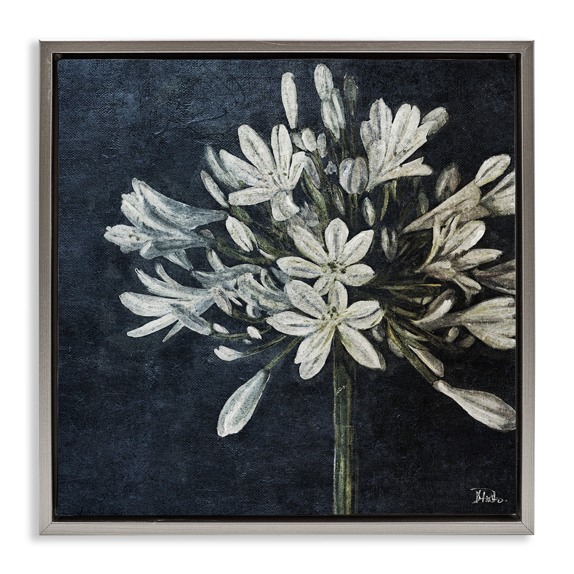 Stupell Industries White Herb Blooms Botanical & Floral Painting Gray Floater Framed Canvas Art Print Wall Art, 25 x 25