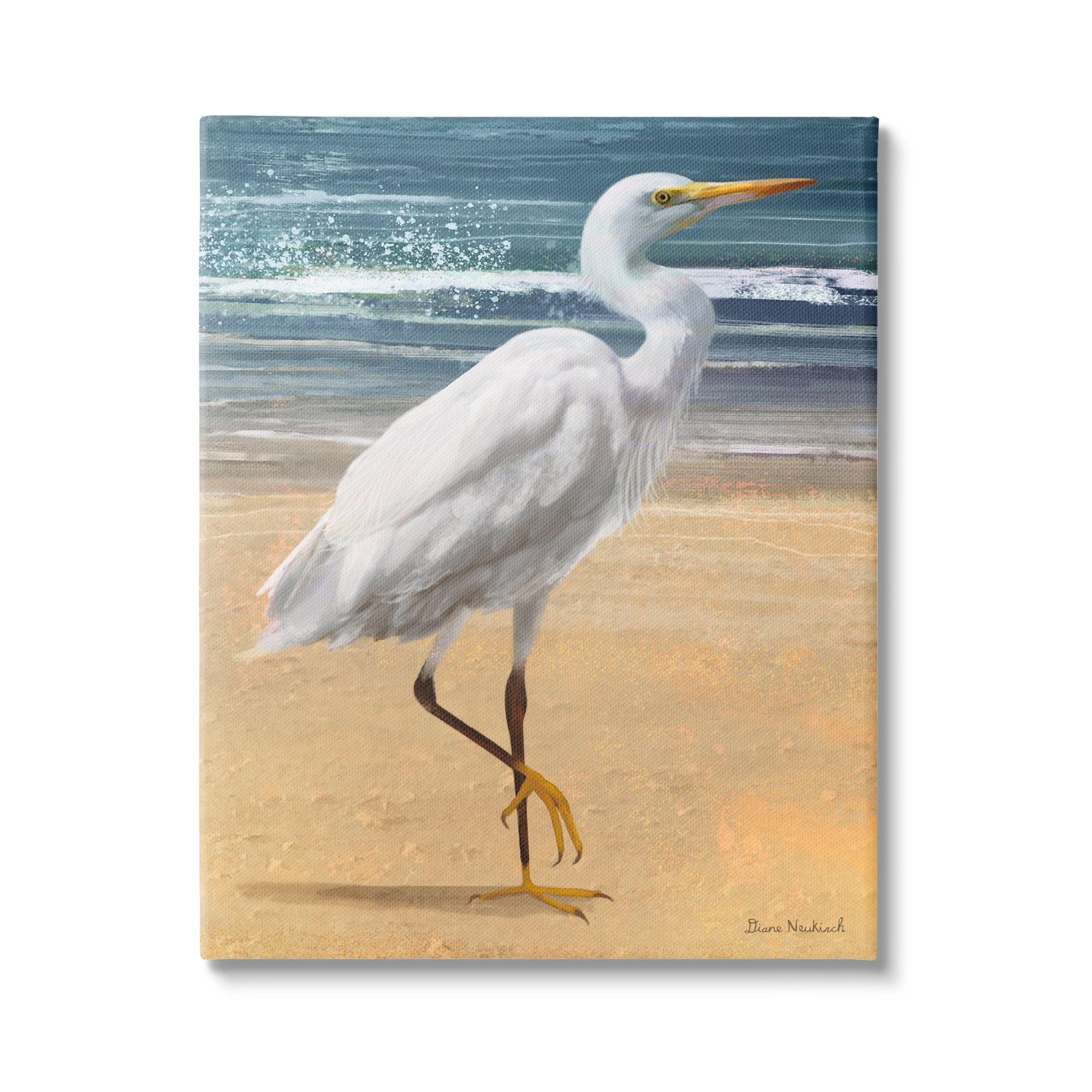 White Heron Bird Standing on Beach Canvas Print, 16" x 20"
