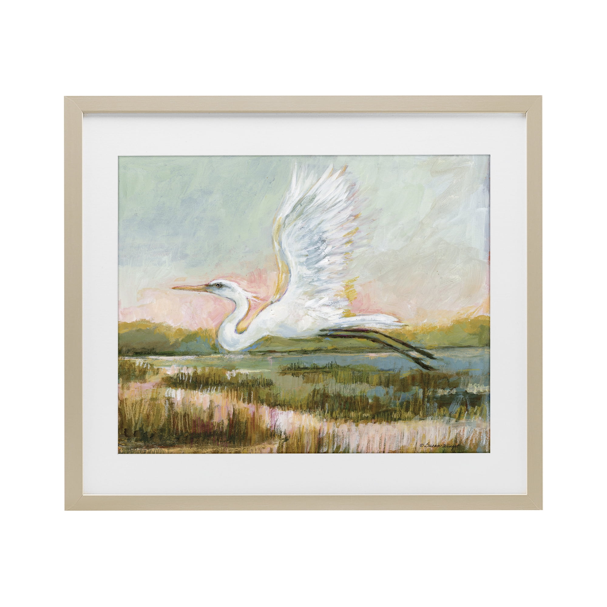 Stupell Industries White Heron Flying Birch Framed Print Under Glass, design by Susan Winget