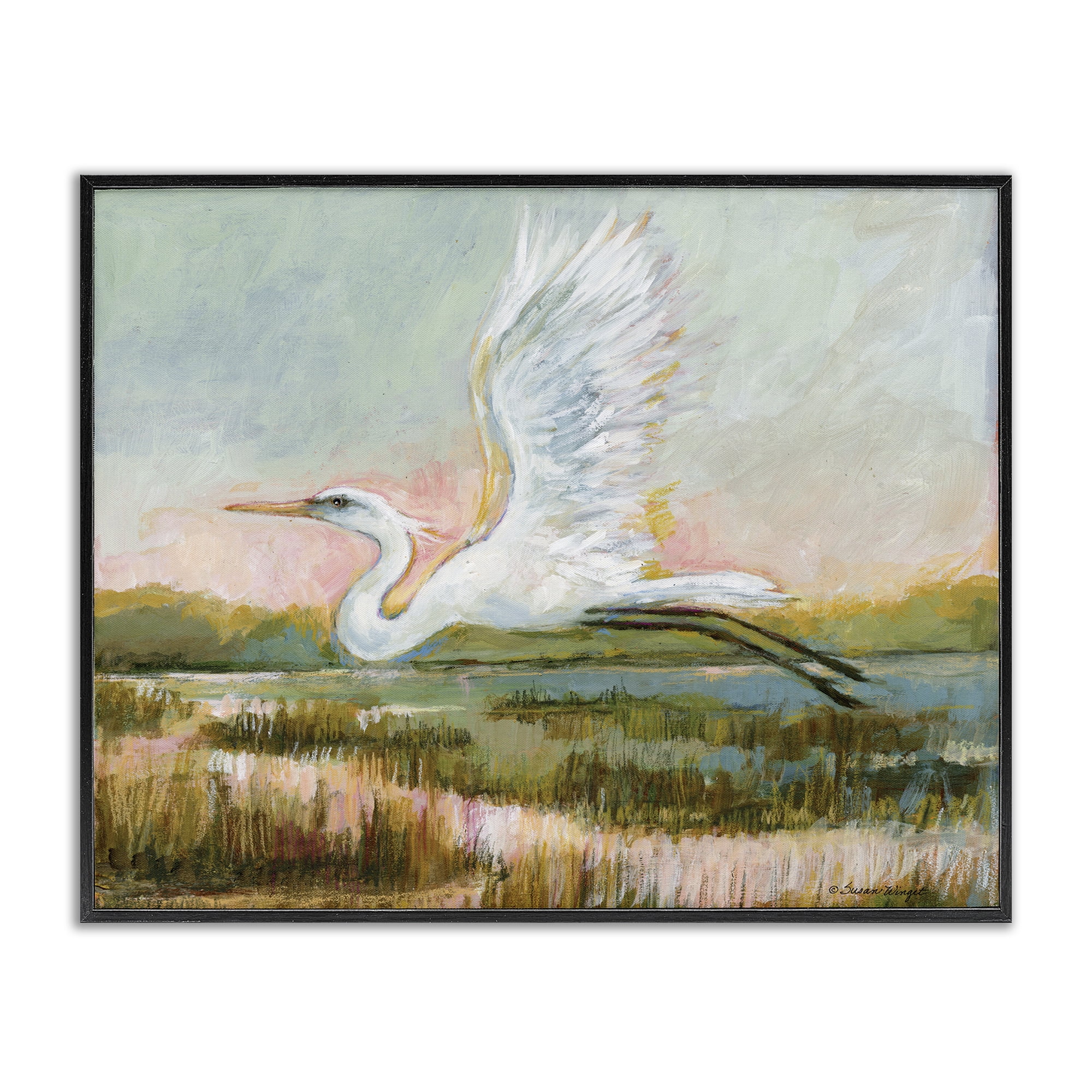 Stupell Industries White Heron Flying Black Framed Giclee Art, design by Susan Winget