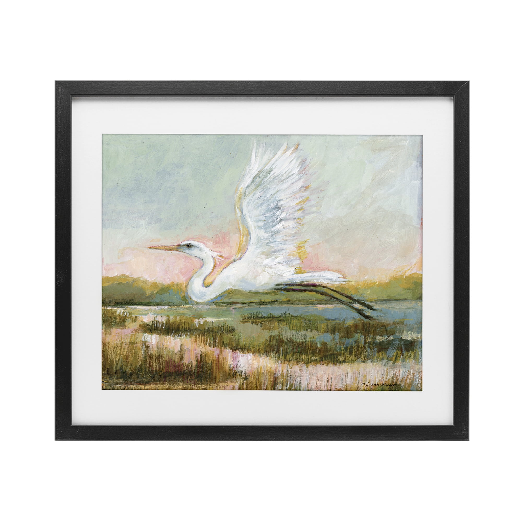 Stupell Industries White Heron Flying Black Framed Print Under Glass, design by Susan Winget