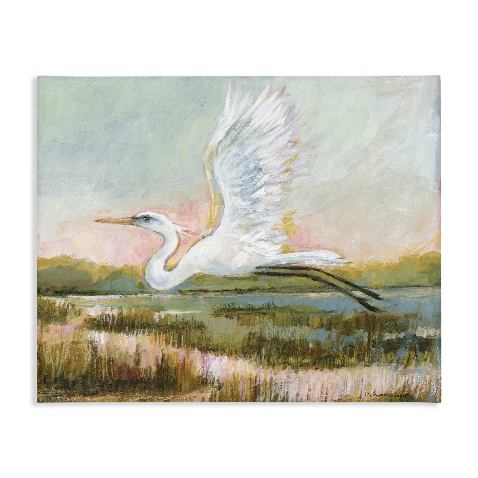 Stupell Industries White Heron Flying Canvas Wall Art, design by Susan Winget